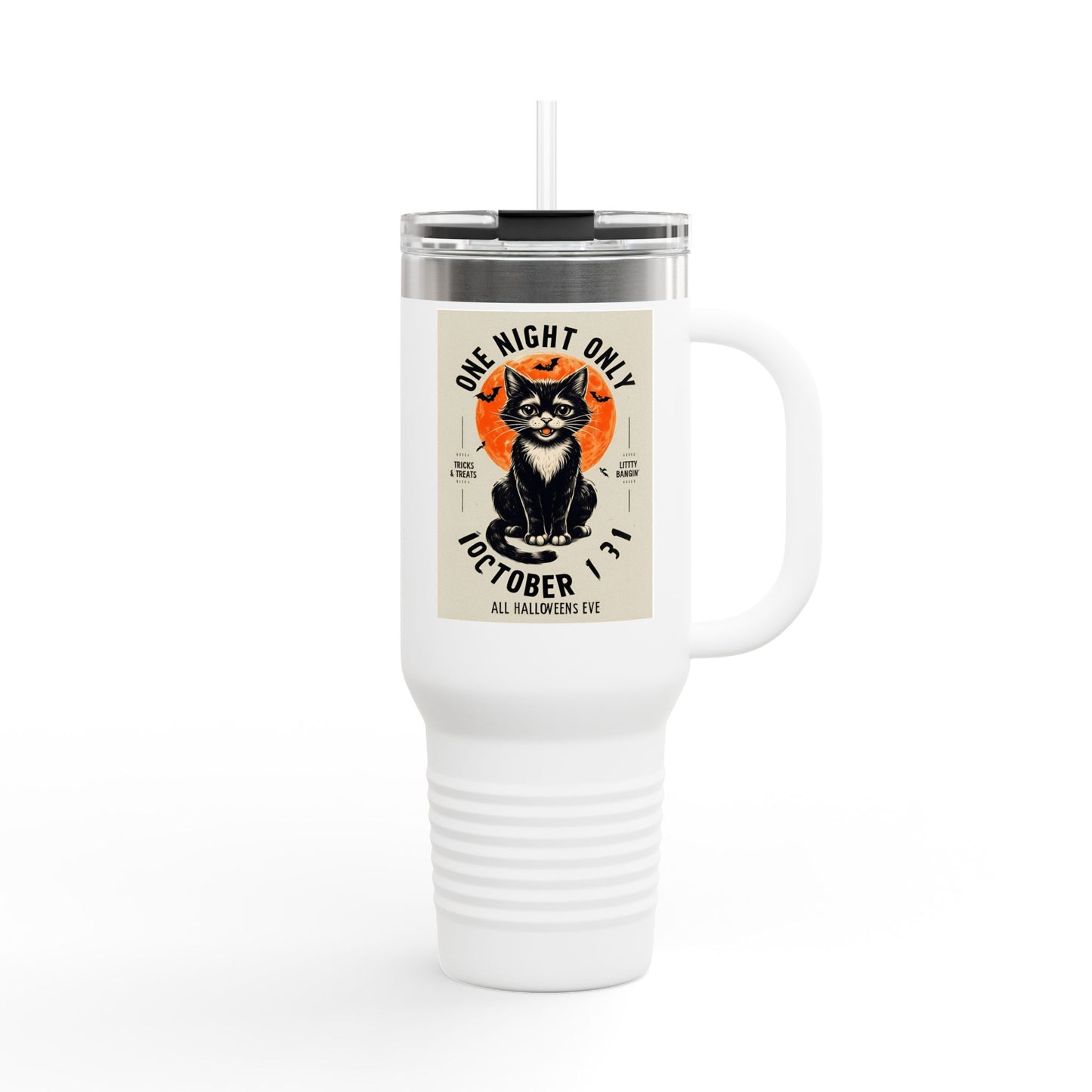 Halloween Black Cat Design | One Night Only October 31 Vintage Artwork Travel Mug