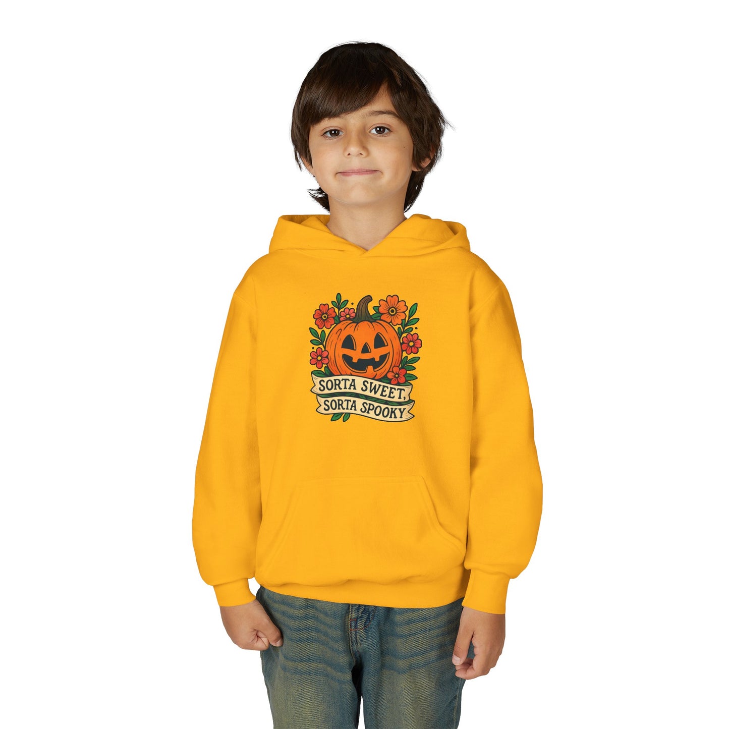 Cute Pumpkin Design – Sorta Sweet, Sorta Spooky Halloween Artwork Kids Hoodies