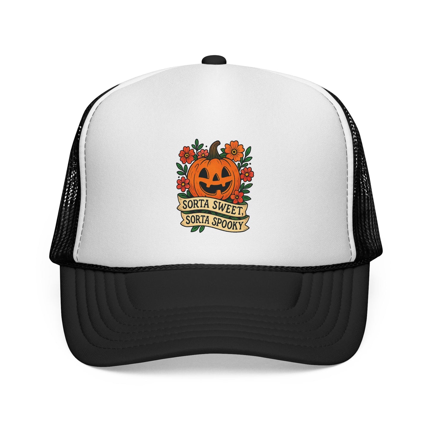 Cute Pumpkin Design – Sorta Sweet, Sorta Spooky Halloween Artwork Trucker Hat printed