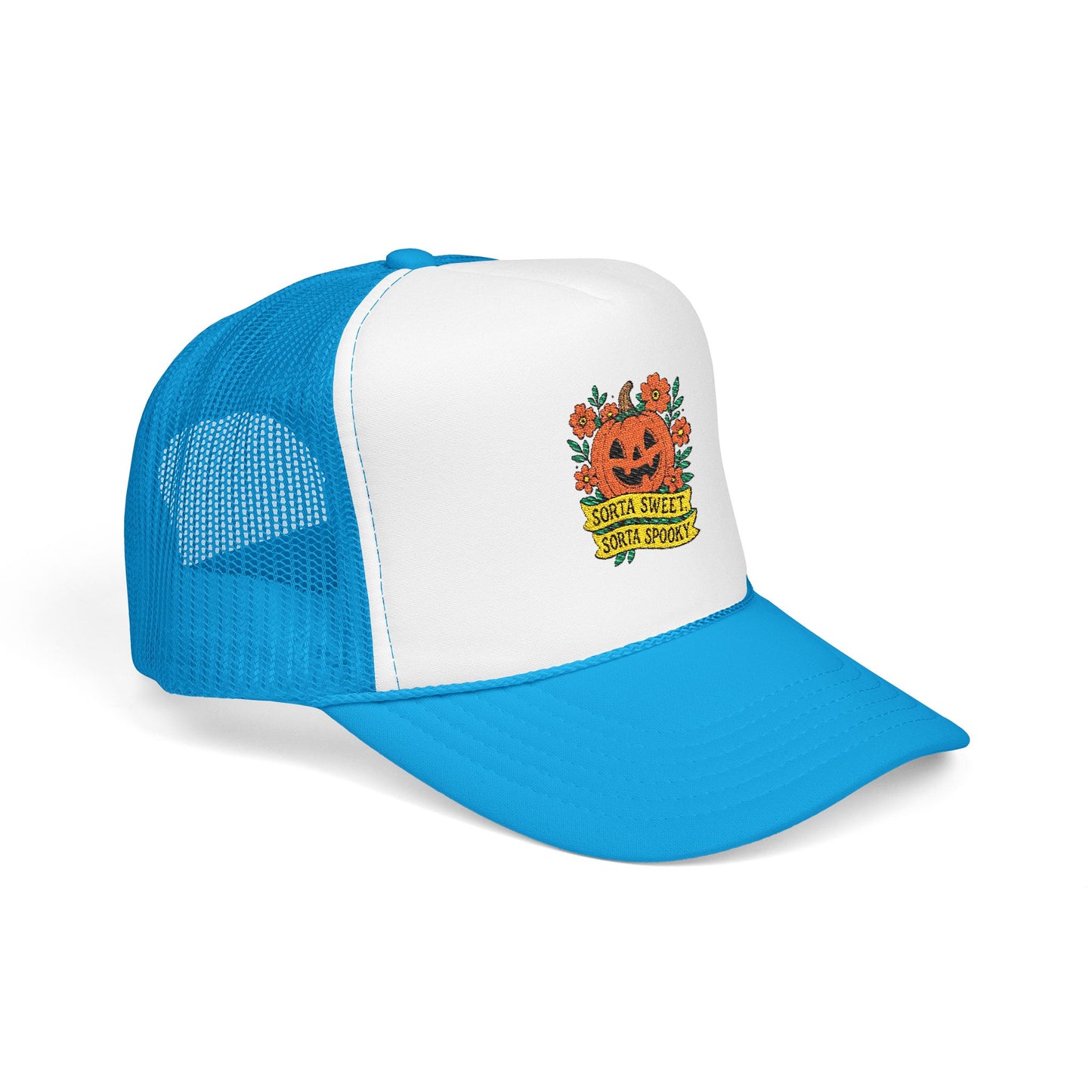 Cute Pumpkin Design – Sorta Sweet, Sorta Spooky Halloween Artwork Trucker Hat Embroidered