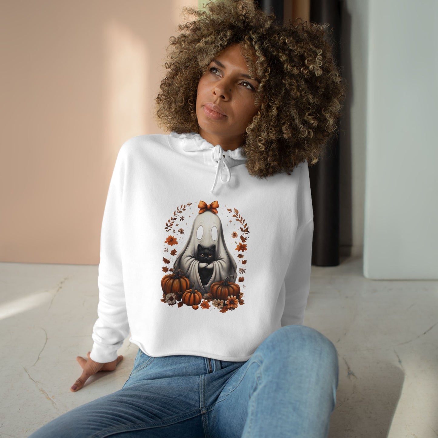 Cute Ghost and Black Cat Halloween  | Cozy Fall Pumpkin Shirt | Spooky Season Aesthetic Apparel Gift for Halloween Lovers