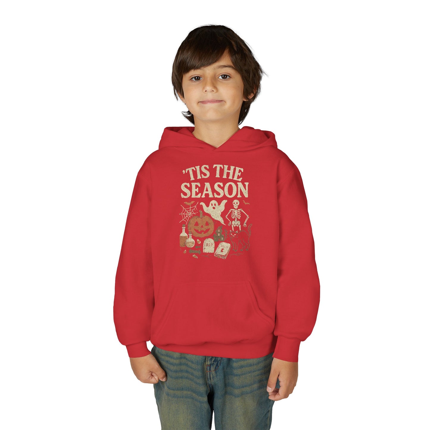 ‘Tis the Season Halloween  | Vintage Spooky Season Shirt with Ghost, Skeleton & Pumpkin | Retro Halloween Graphic Tee for Fall Kids Hoodie