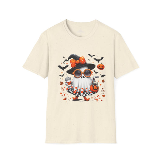 Trendy Halloween Ghost with Witch  Sunglasses | Cute Spooky Chic Pumpkin Art Print | Fashion Ghost Fall Aesthetic Design