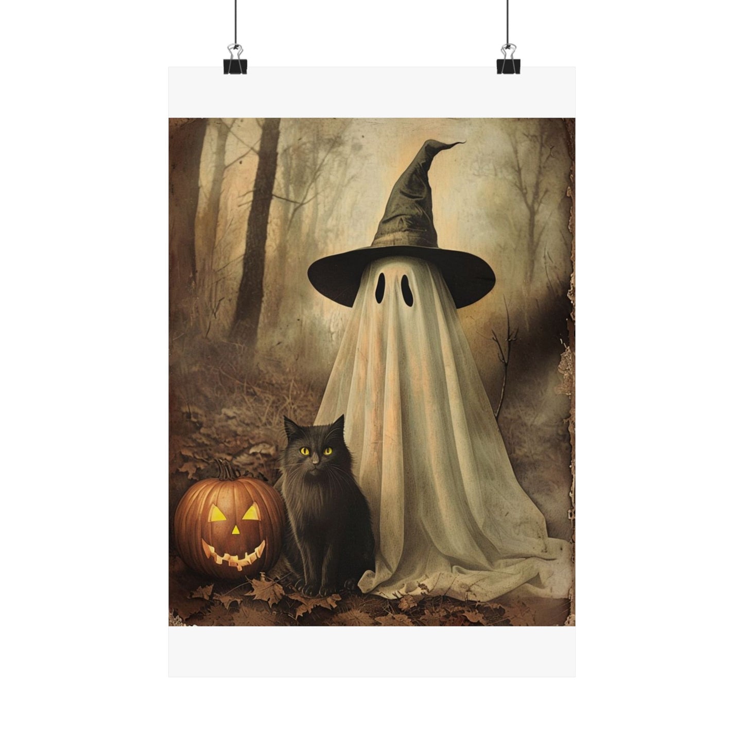Halloween Ghost and Cat Matte Vertical Posters, Spooky Home Decor, Fall Art Print, Seasonal Wall Art, Halloween Decor, Poster