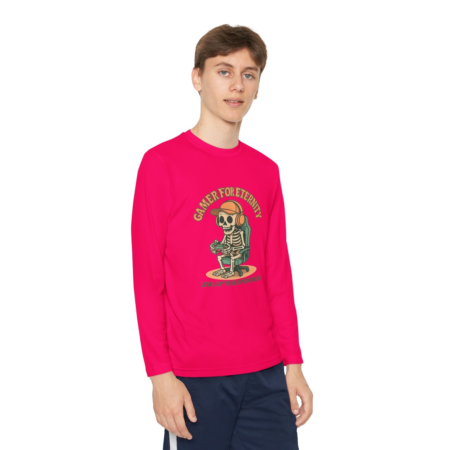 Youth Long Sleeve Gamer Tee | Spooky Skeleton Theme, Perfect for Halloween or Gaming Events, Kids Graphic Shirt, Unisex Casual Wear, Kids Long Sleeves