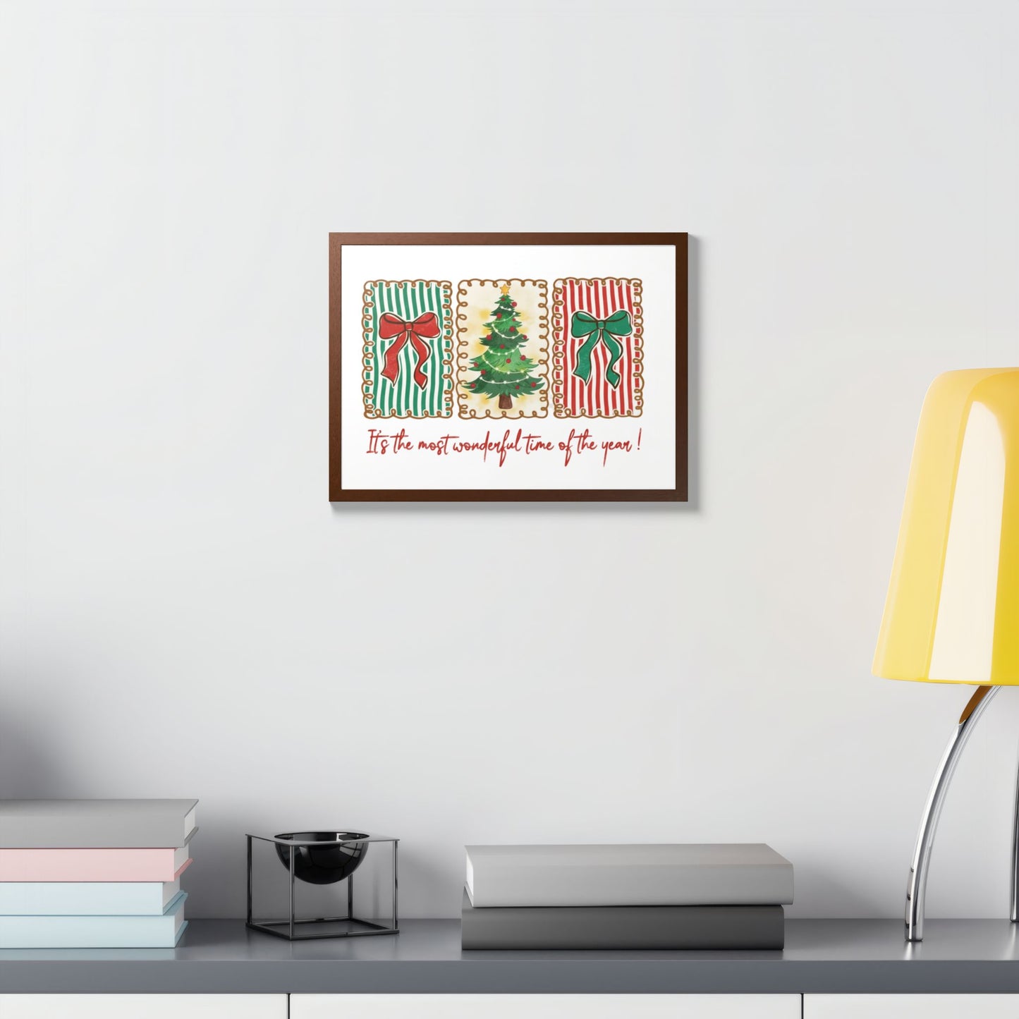 Festive Christmas Tree & Bow Design | It’s the Most Wonderful Time of the Year – Holiday Shirt, Mug, Tote & Home Decor Framed Print