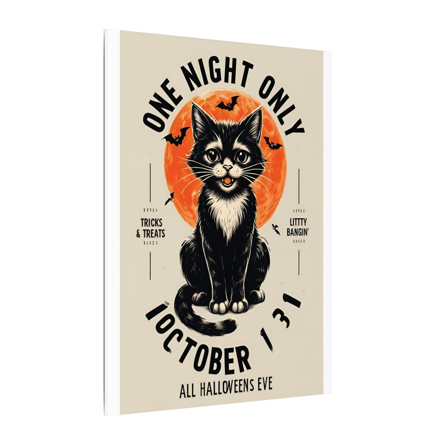 Halloween Black Cat Design | One Night Only October 31 Vintage Artwork Canvas Print