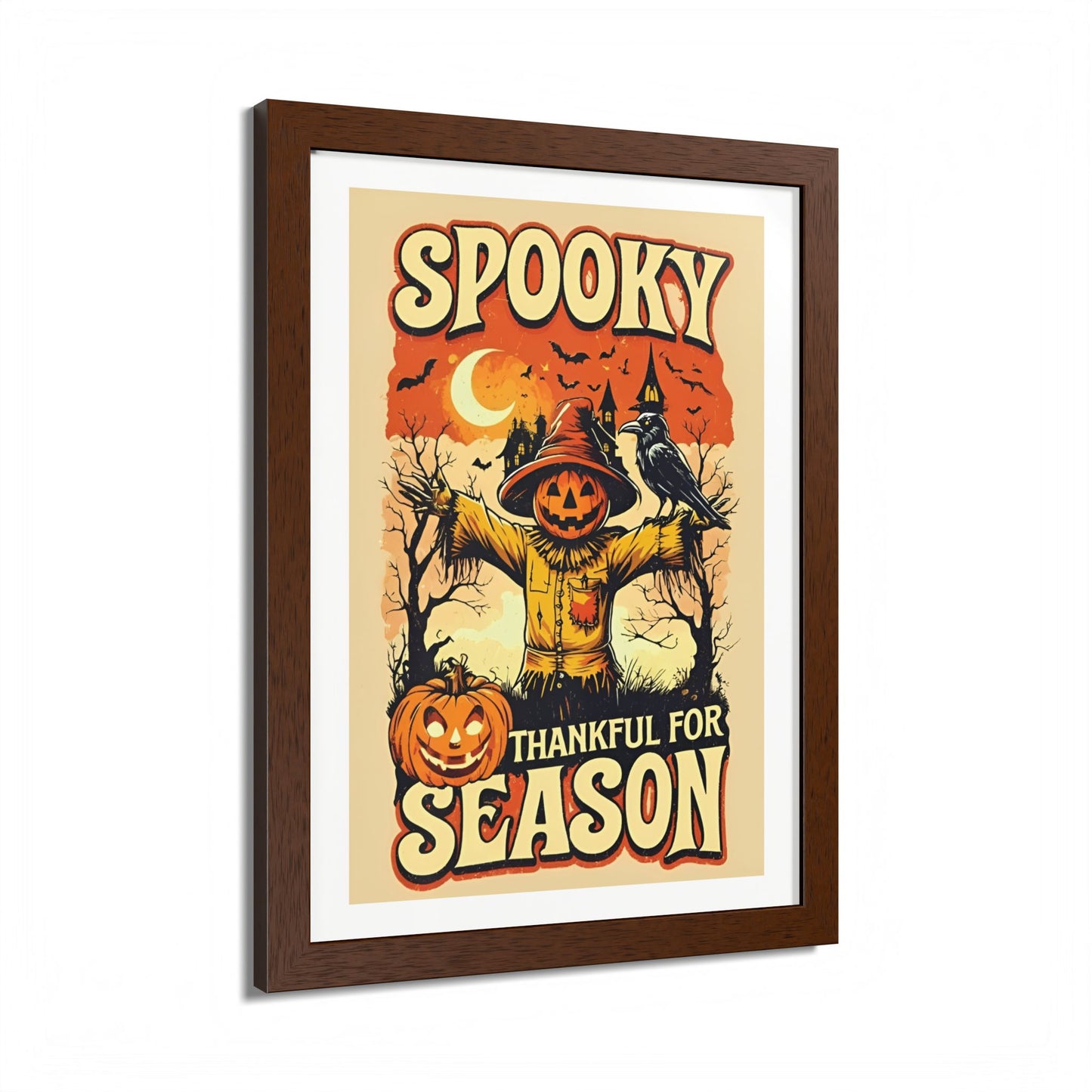 Spooky Thankful for the Season Wall Art – Halloween Pumpkin Scarecrow Poster | Autumn Fall Décor Framed Print