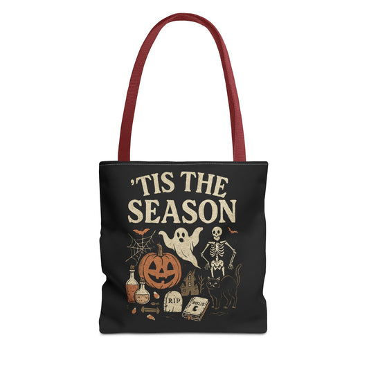 'Tis the Season Halloween Tote Bag, Spooky Bag, Trick or Treat Bag, Autumn Accessories, Ghost & Pumpkin Design Tote Bags