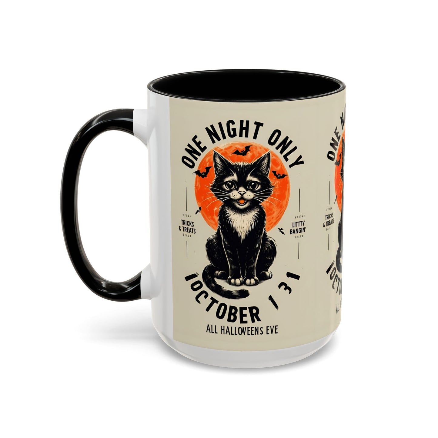 Halloween Black Cat Design | One Night Only October 31 Vintage Artwork Accent Mug
