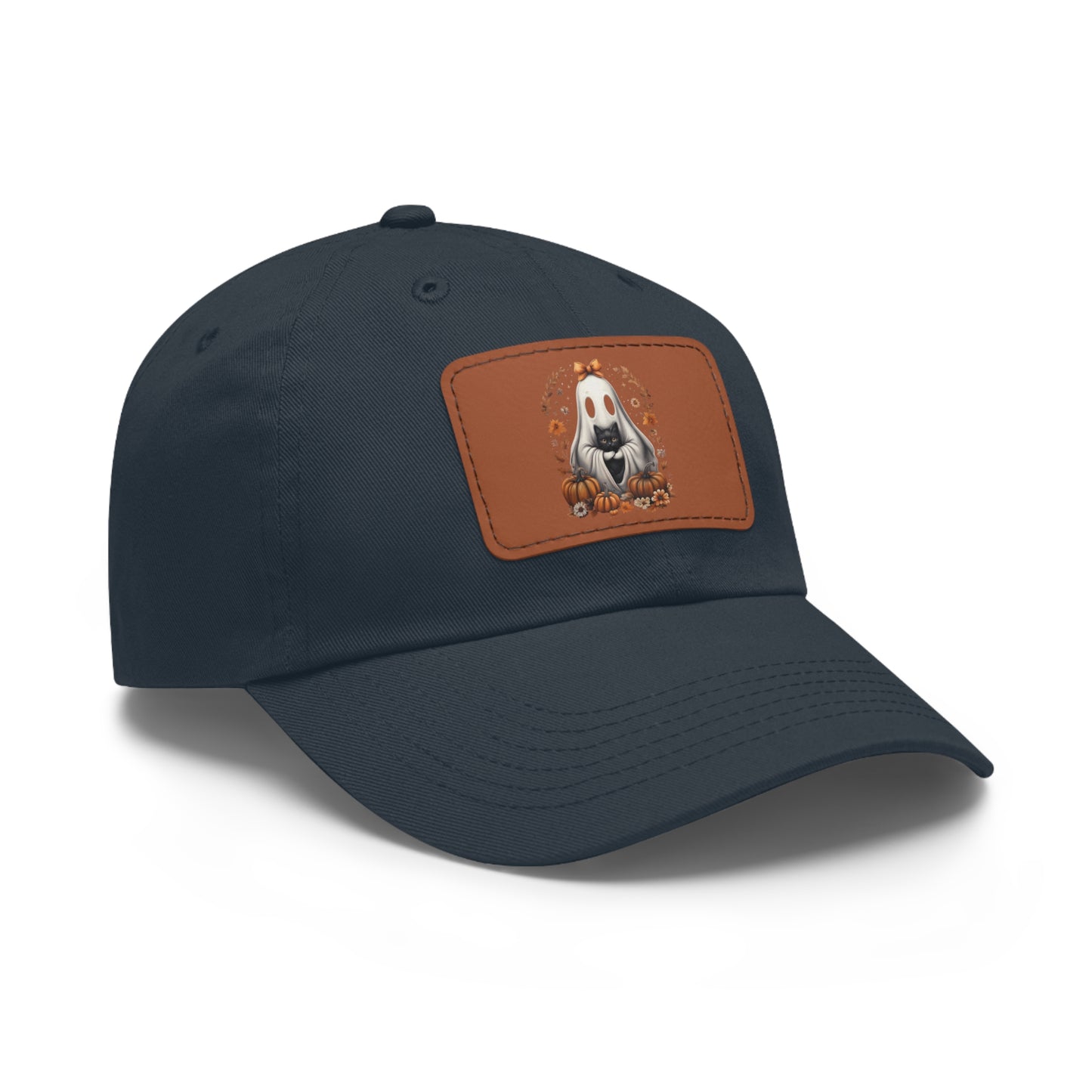Cute Ghost and Black Cat Halloween T-Shirt | Cozy Fall Pumpkin Shirt | Spooky Season Aesthetic Apparel Gift for Halloween Lovers Dad Hat