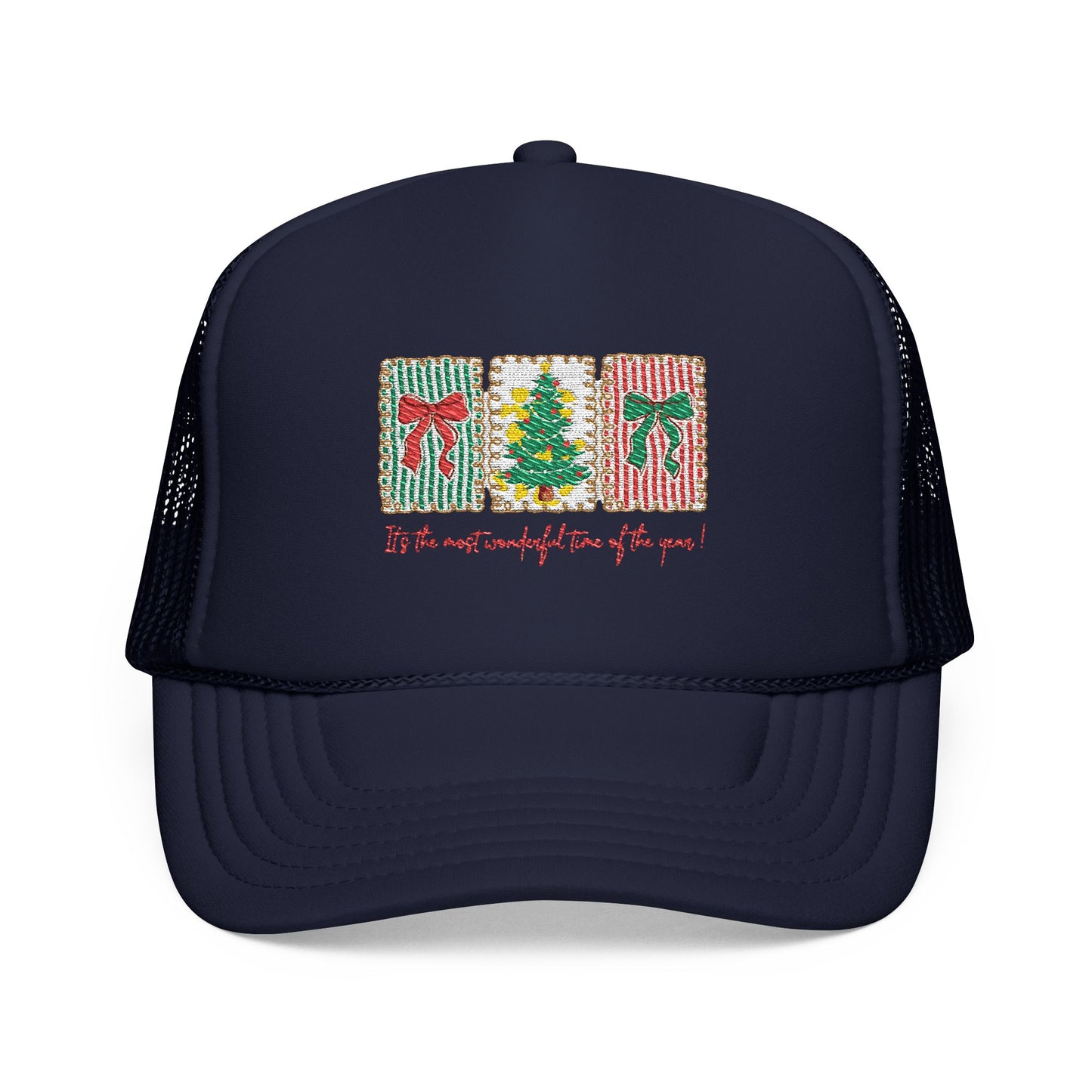 Festive Christmas Tree & Bow Design | It’s the Most Wonderful Time of the Year – Holiday Shirt, Mug, Tote & Home Decor Hat Embroidered