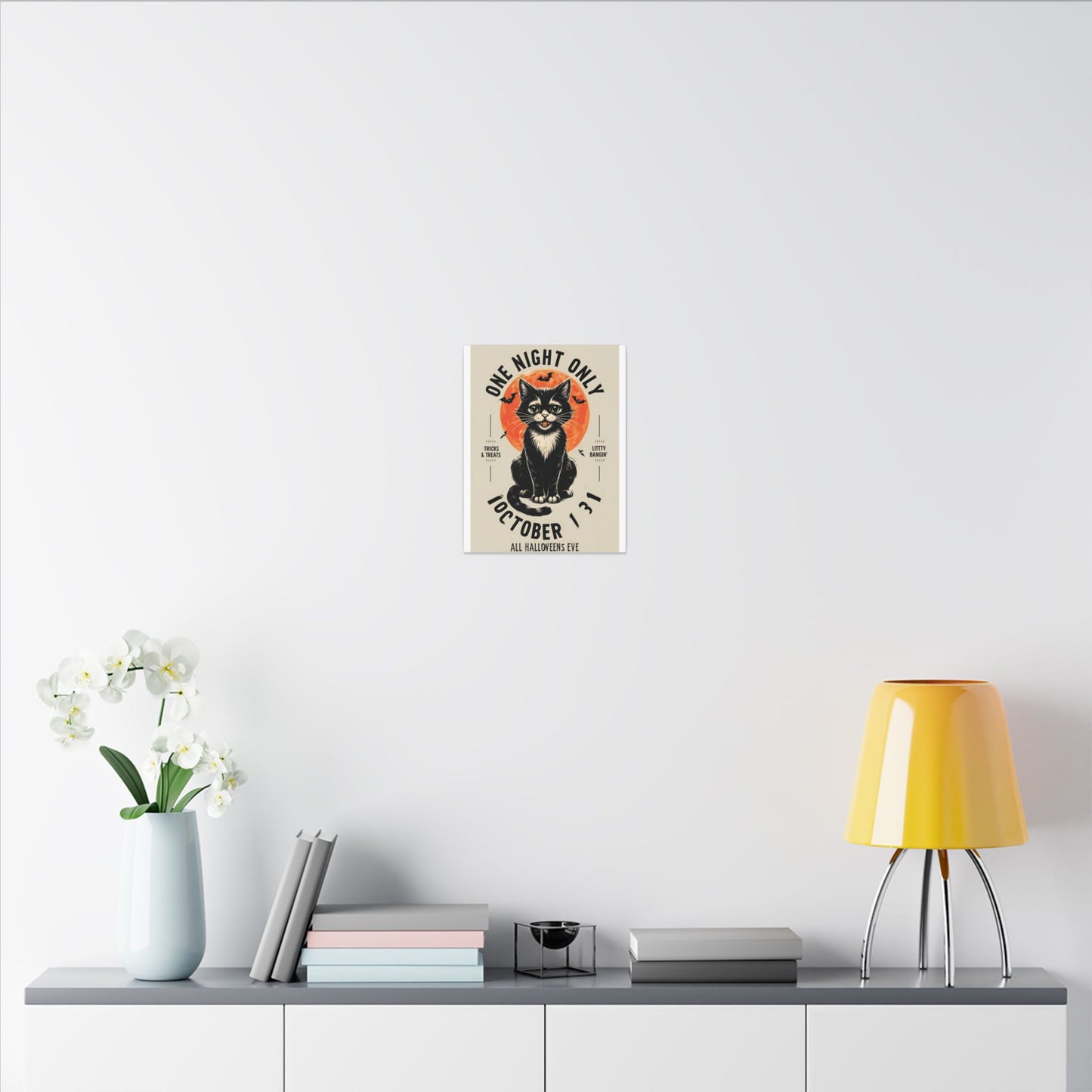 Halloween Black Cat Design | One Night Only October 31 Vintage Artwork Canvas Print