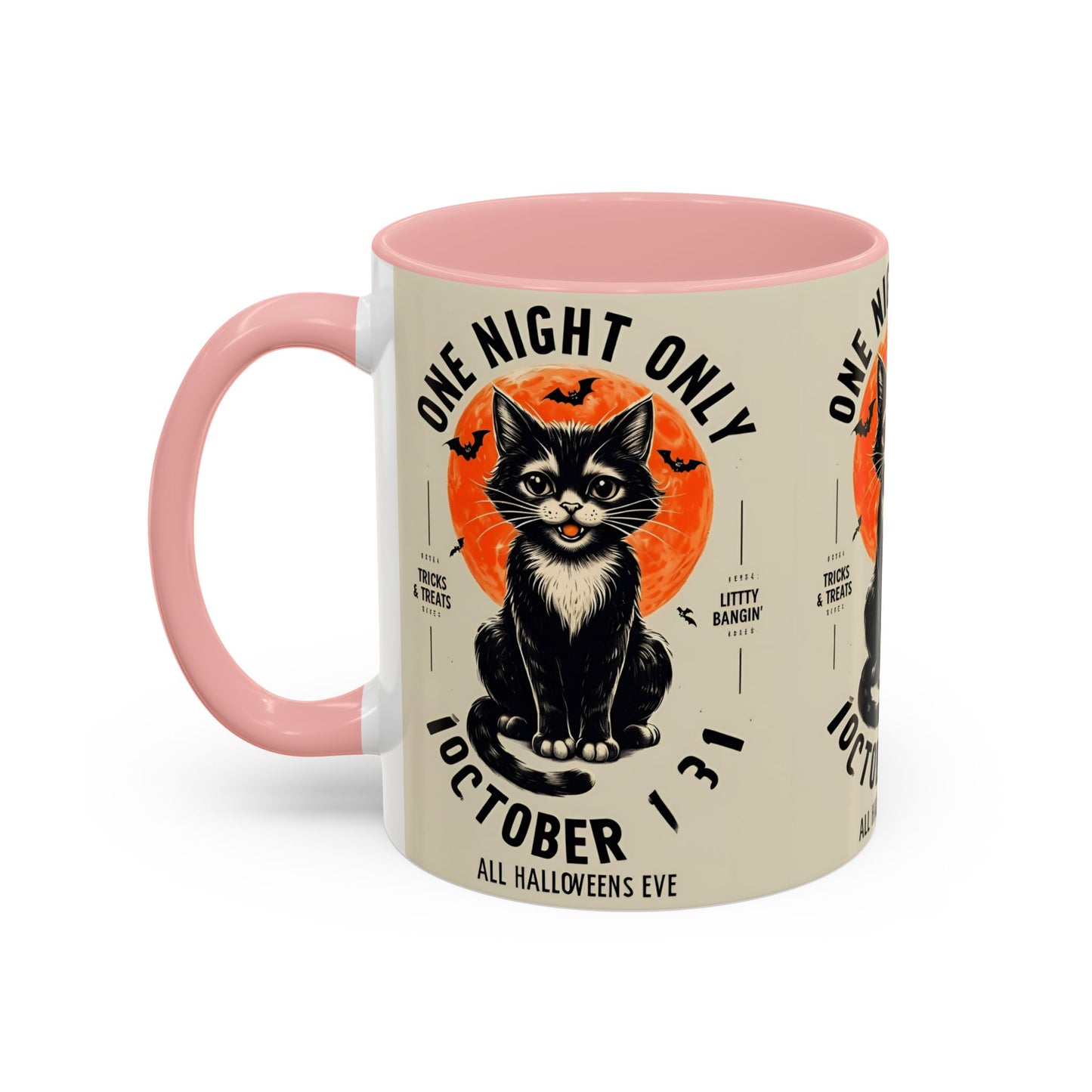 Halloween Black Cat Design | One Night Only October 31 Vintage Artwork Accent Mug