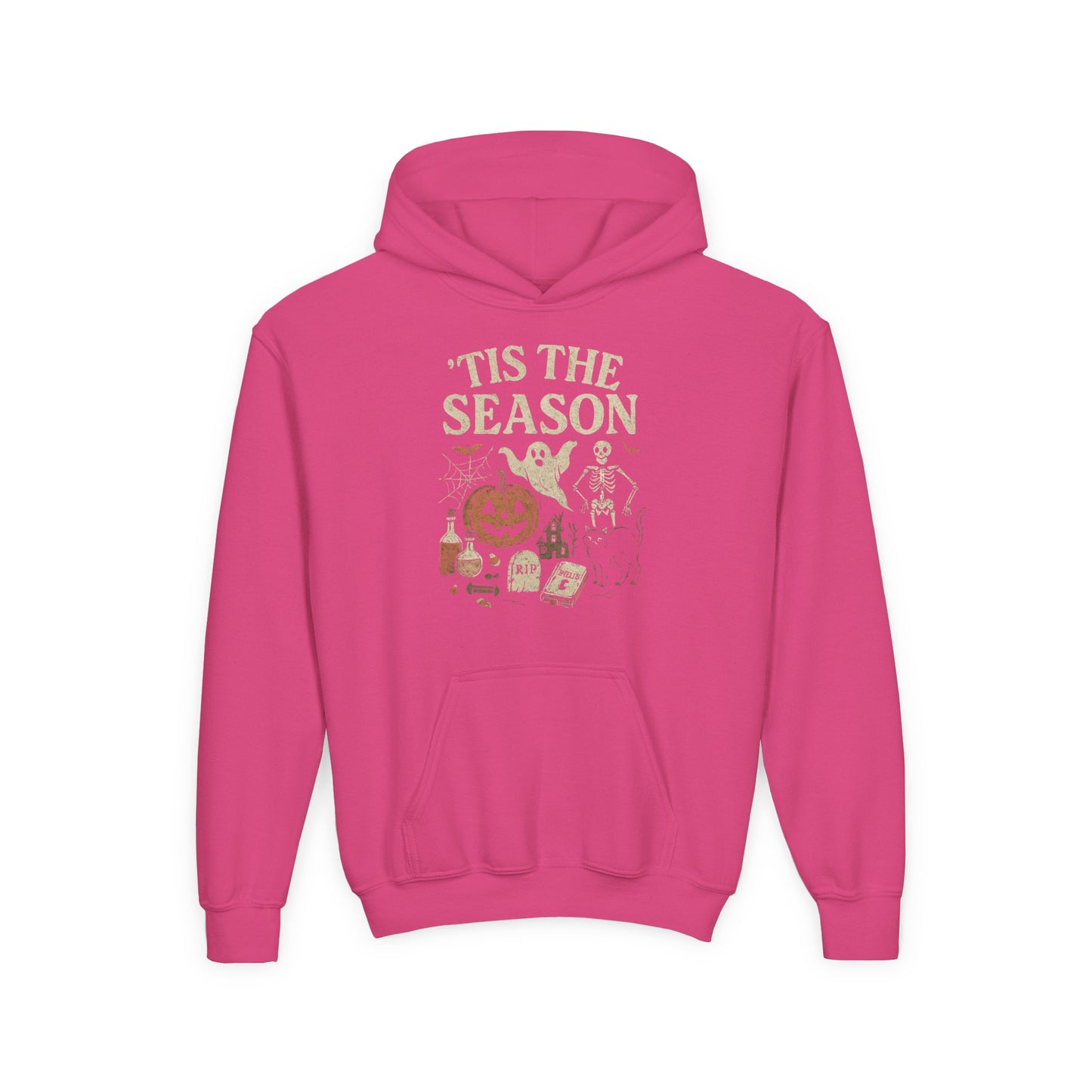 ‘Tis the Season Halloween  | Vintage Spooky Season Shirt with Ghost, Skeleton & Pumpkin | Retro Halloween Graphic Tee for Fall Kids Hoodie