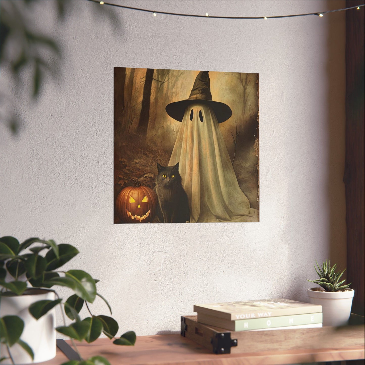 Halloween Ghost and Cat Matte Vertical Posters, Spooky Home Decor, Fall Art Print, Seasonal Wall Art, Halloween Decor, Poster