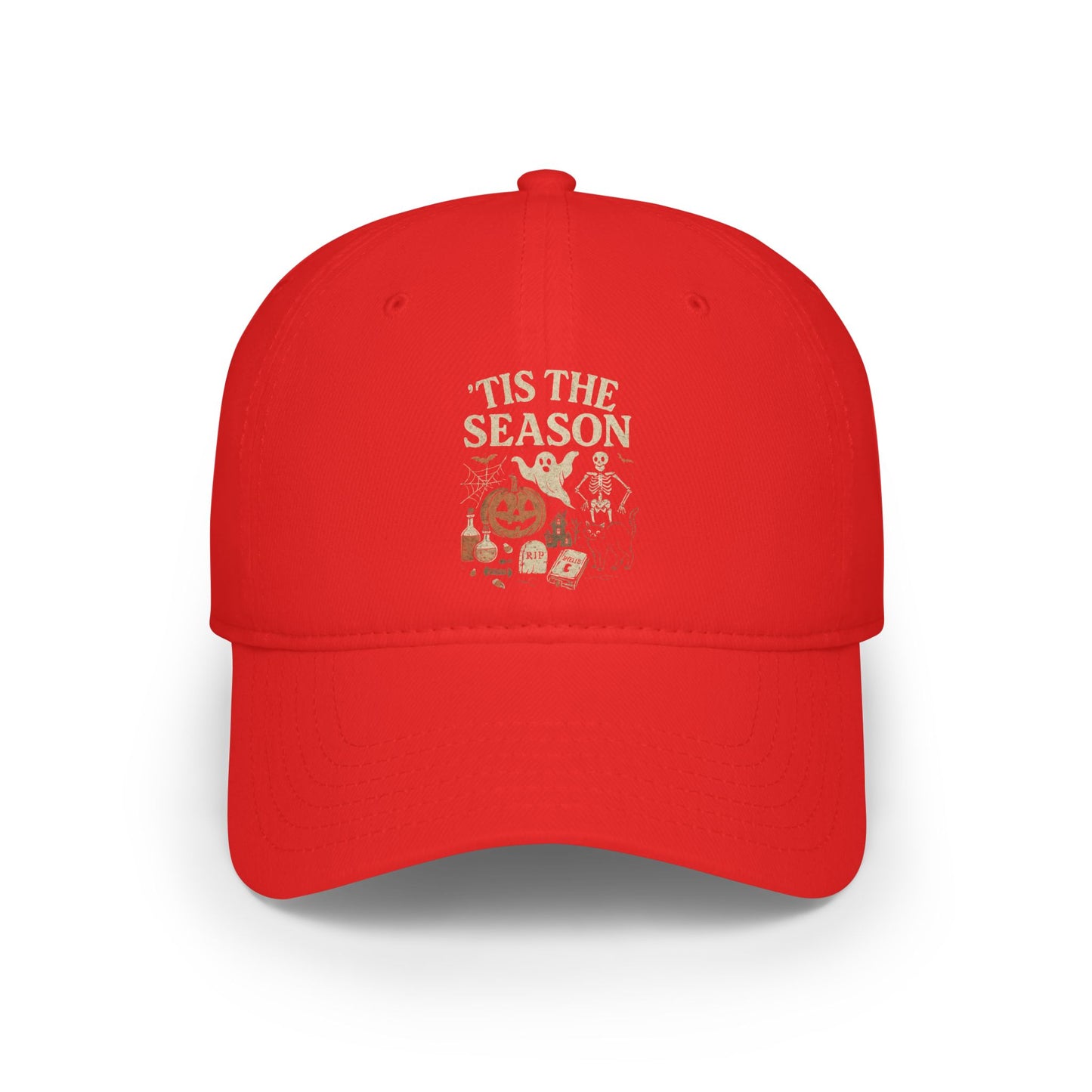 ‘Tis the Season Halloween  | Vintage Spooky Season Shirt with Ghost, Skeleton & Pumpkin | Retro Halloween Graphic Tee for Fall Baseball Caps