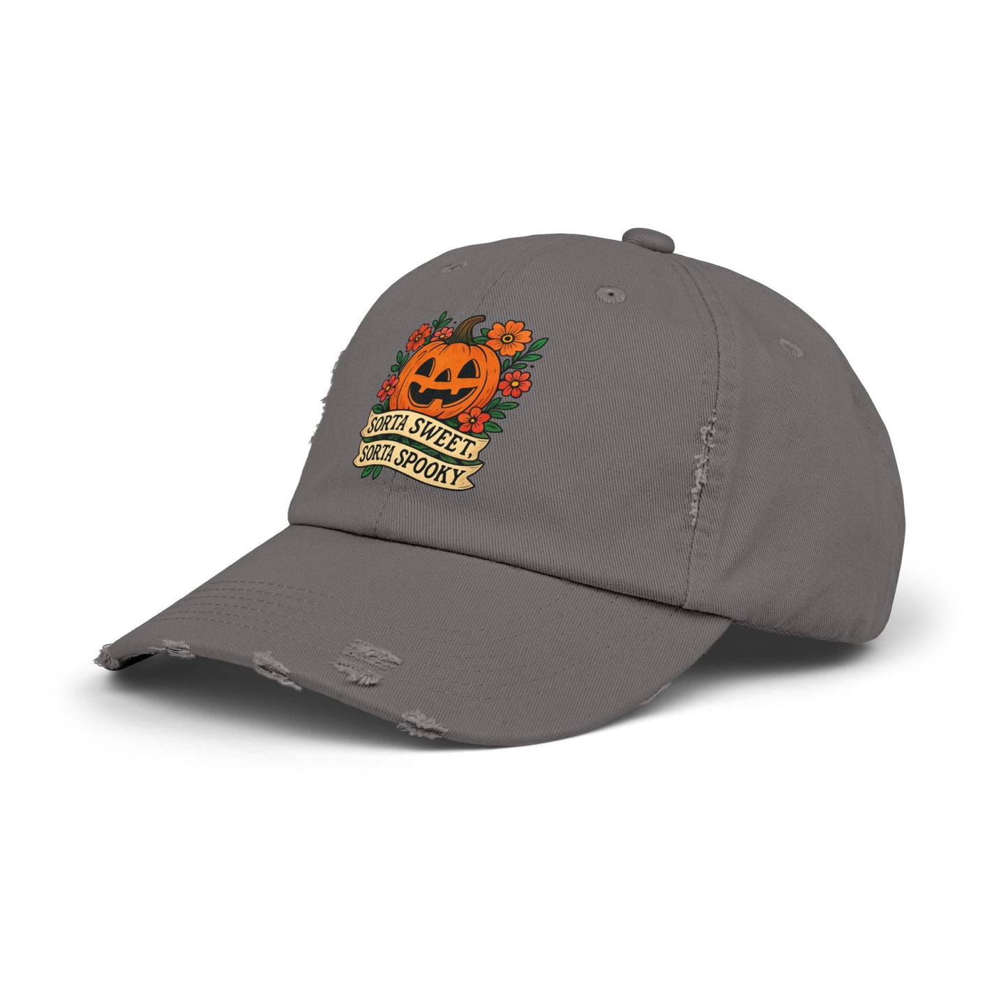 Cute Pumpkin Design – Sorta Sweet, Sorta Spooky Halloween Artwork Distressed cap