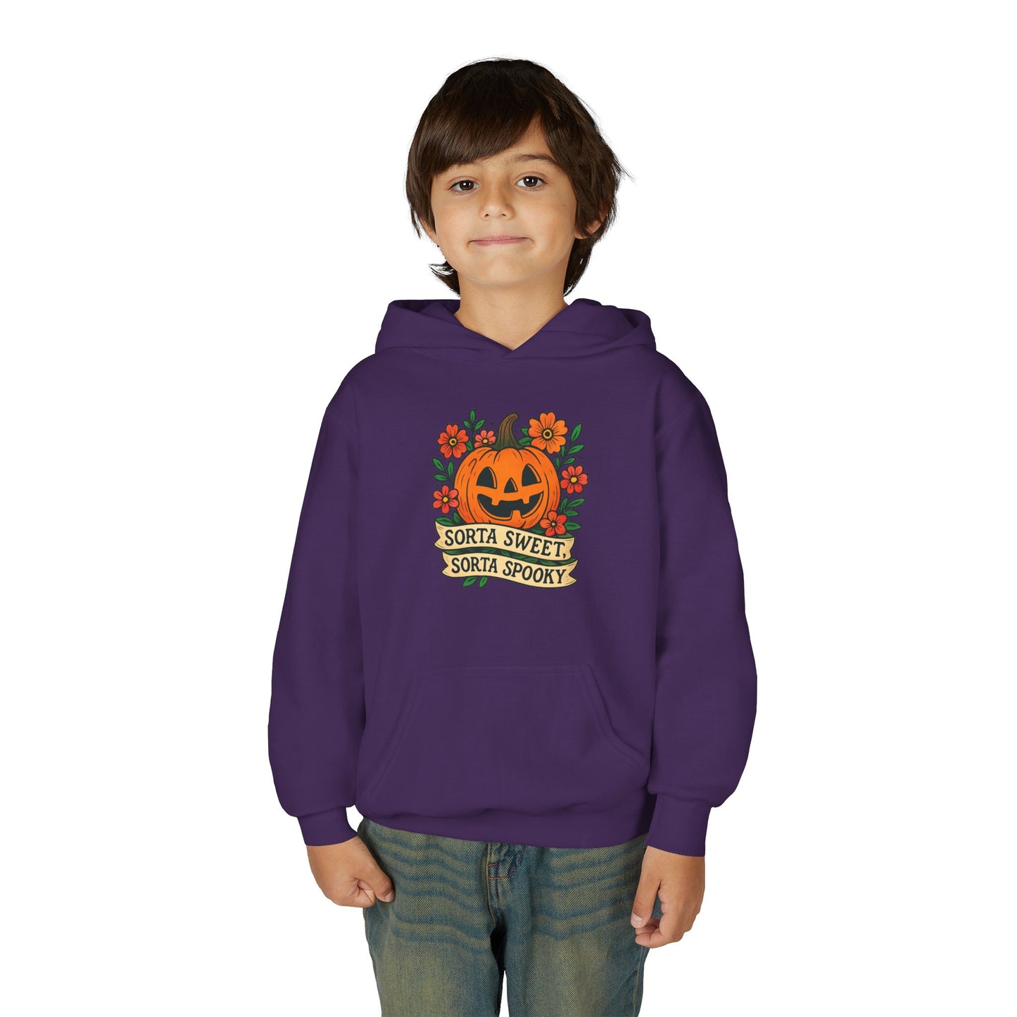 Cute Pumpkin Design – Sorta Sweet, Sorta Spooky Halloween Artwork Kids Hoodies