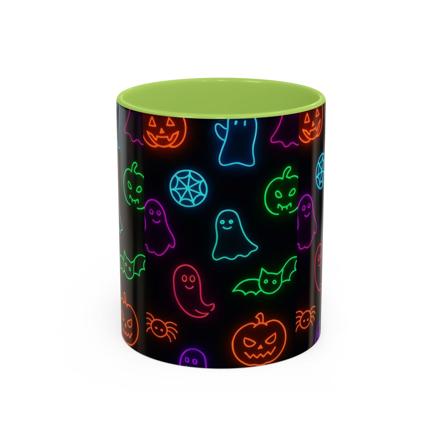 Neon Halloween Pattern | Cute Ghosts, Pumpkins & Bats Glow Design Accent Mug