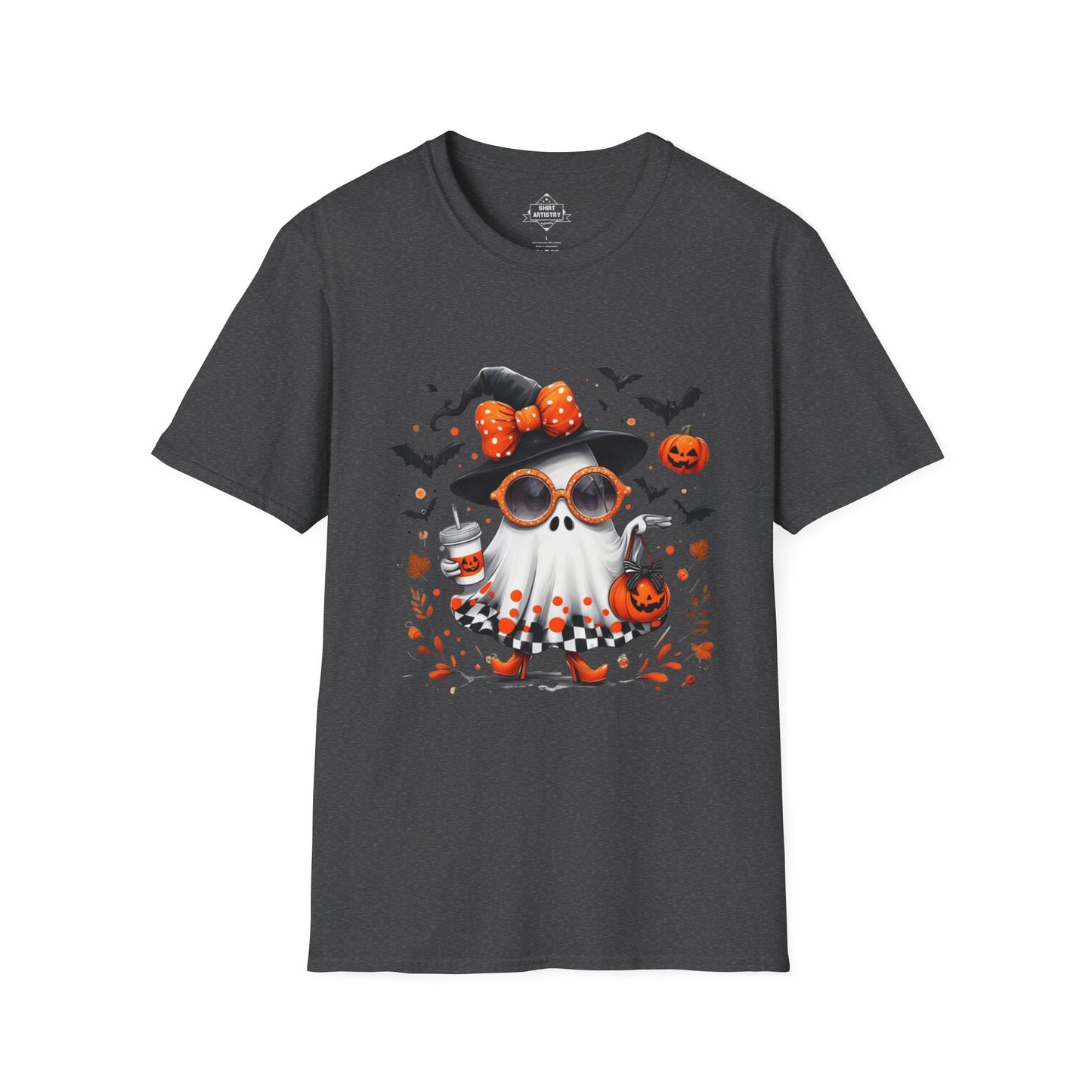 Trendy Halloween Ghost with Witch  Sunglasses | Cute Spooky Chic Pumpkin Art Print | Fashion Ghost Fall Aesthetic Design