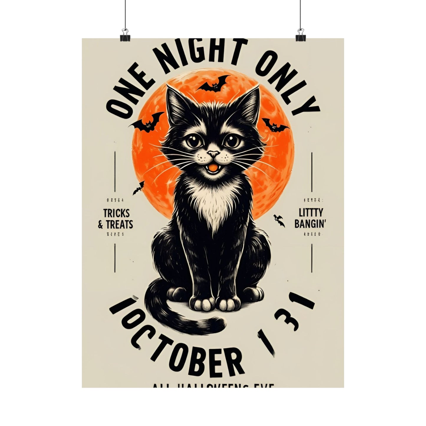 Halloween Black Cat Design | One Night Only October 31 Vintage Artwork Design Poster