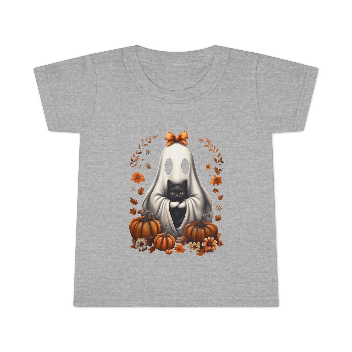 Cute Ghost and Black Cat Halloween T-Shirt | Cozy Fall Pumpkin Shirt | Spooky Season Aesthetic Apparel Gift for Halloween Lovers Toddler T-Shirt