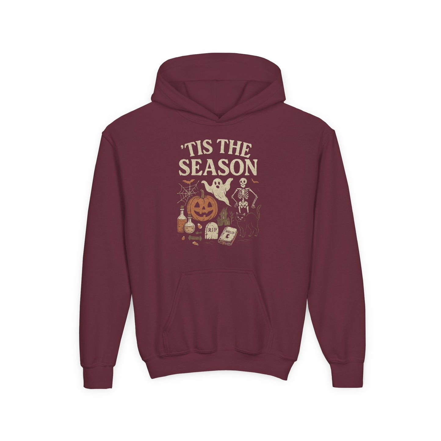 ‘Tis the Season Halloween  | Vintage Spooky Season Shirt with Ghost, Skeleton & Pumpkin | Retro Halloween Graphic Tee for Fall Kids Hoodie
