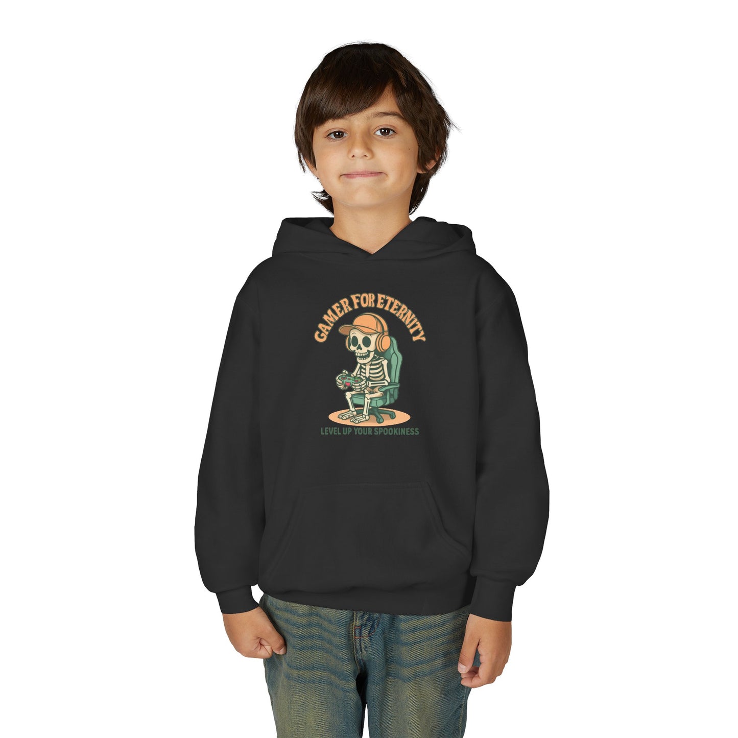 Cool Skeleton Gamer Youth Hoodie, Casual Streetwear, Perfect for Gamers, Halloween, Birthday, and Everyday Wear, Kids Hoodies