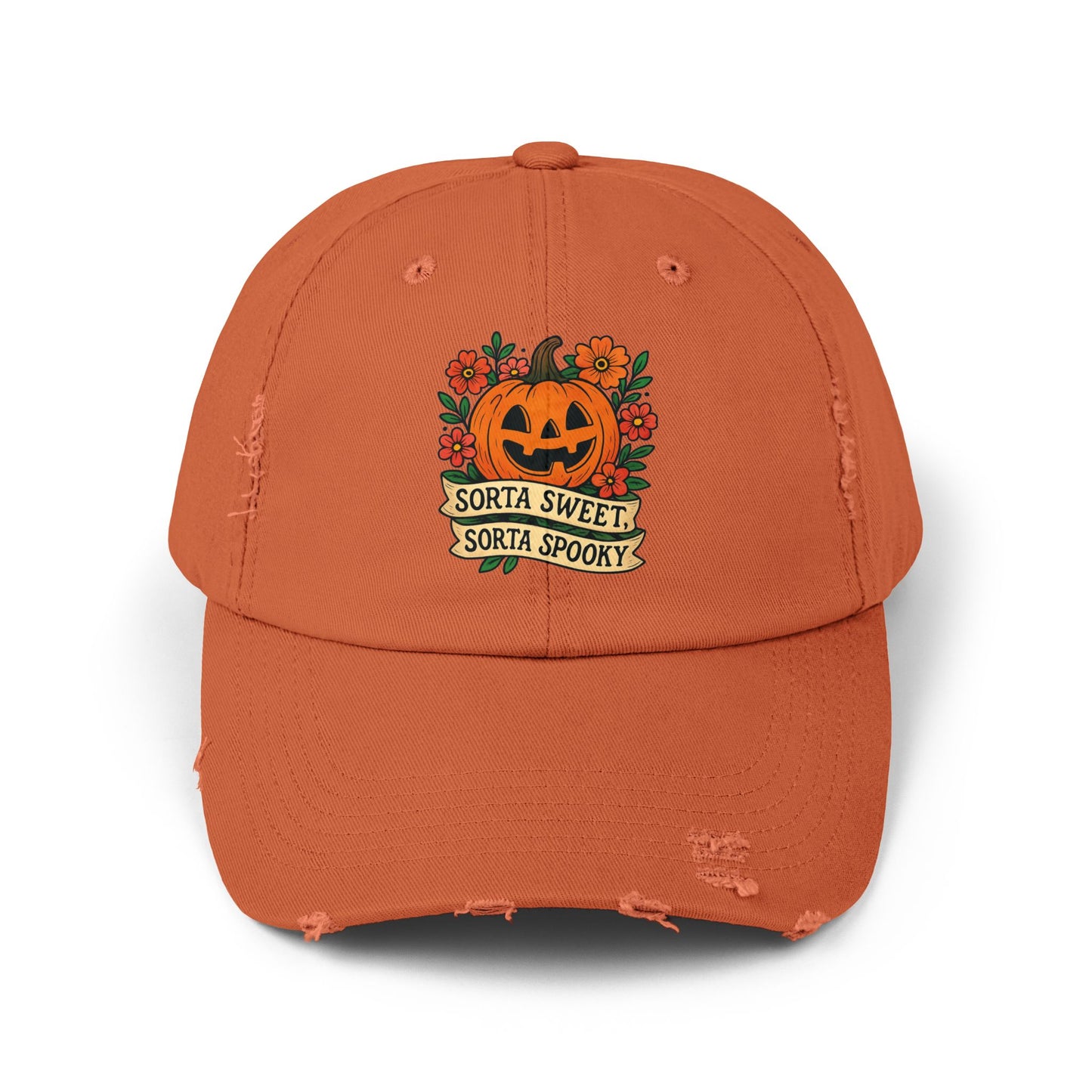 Cute Pumpkin Design – Sorta Sweet, Sorta Spooky Halloween Artwork Distressed cap