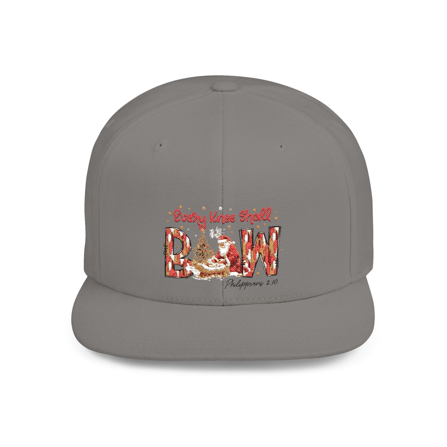 Every Knee Shall Bow Philippians 2:10 | Christian Christmas Design with Santa & Baby Jesus | Faith-Based Holiday Gift Snapback Cap