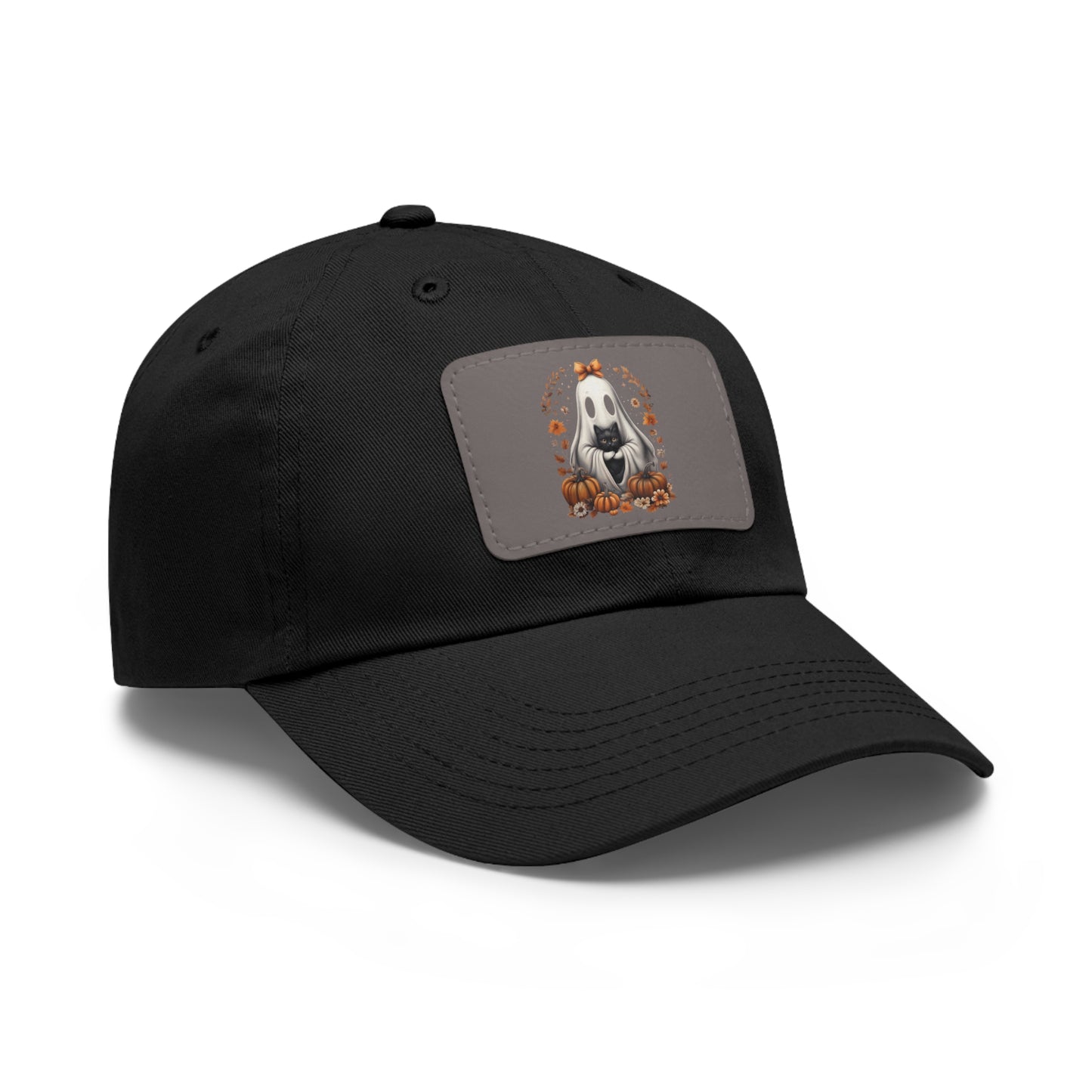 Cute Ghost and Black Cat Halloween T-Shirt | Cozy Fall Pumpkin Shirt | Spooky Season Aesthetic Apparel Gift for Halloween Lovers Dad Hat