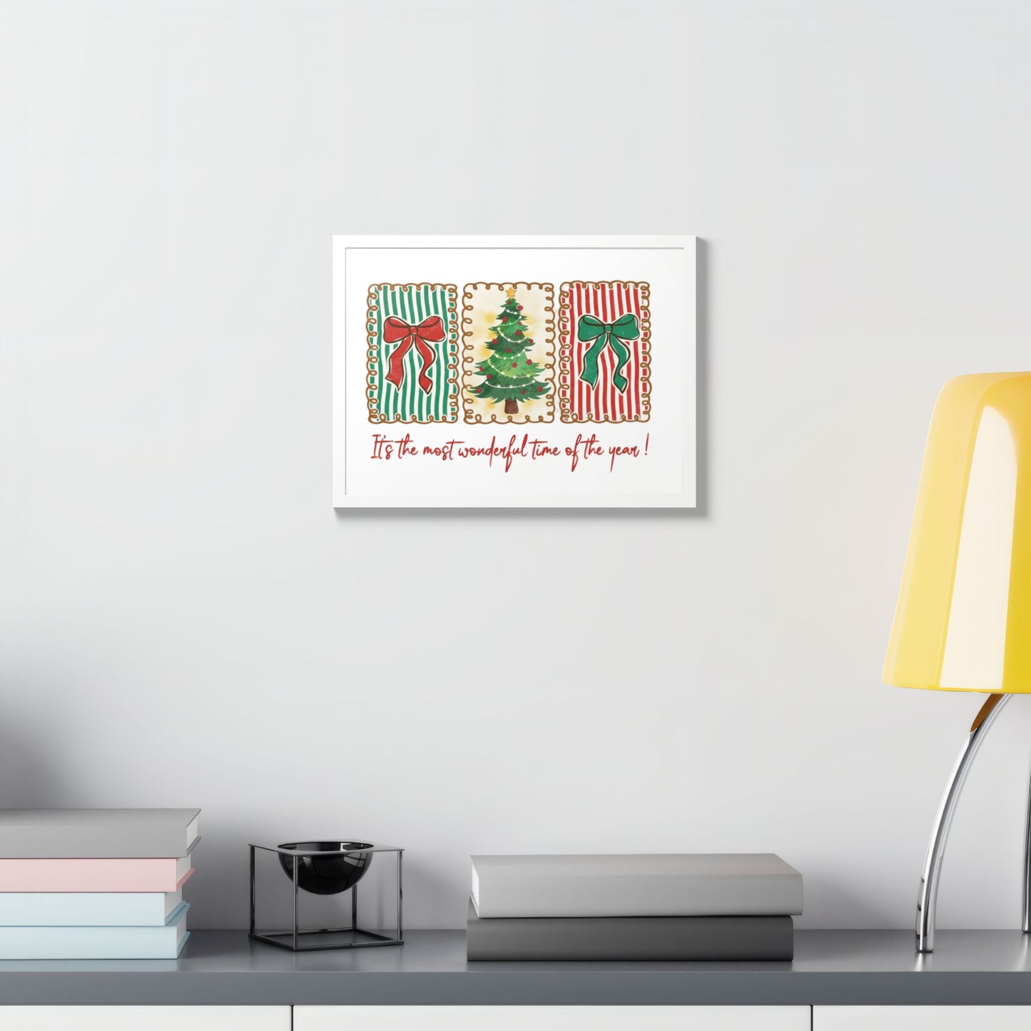 Festive Christmas Tree & Bow Design | It’s the Most Wonderful Time of the Year – Holiday Shirt, Mug, Tote & Home Decor Framed Print