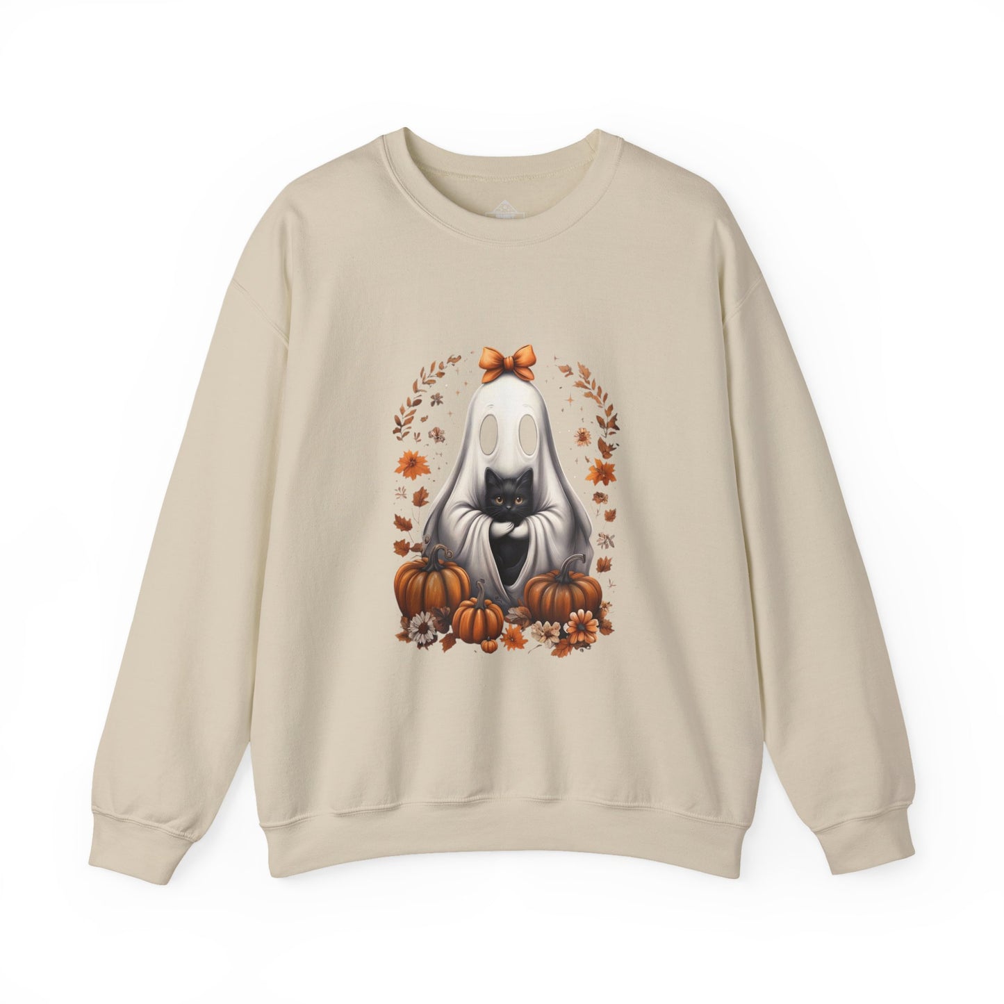 Cute Ghost and Black Cat Halloween T-Shirt | Cozy Fall Pumpkin Shirt | Spooky Season Aesthetic Apparel Gift for Halloween Lovers