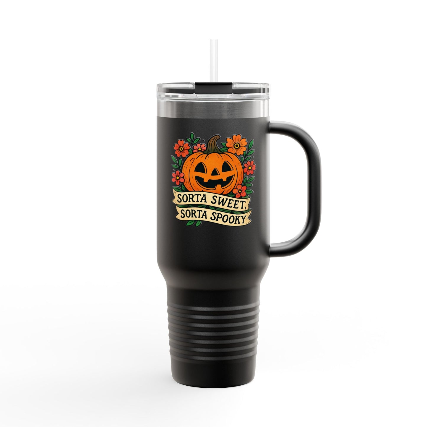 Spooky Floral Insulated Travel Mug - 40oz, Halloween Coffee Cup, Fall Drink Mug, Cute Travel Tumbler, Gift for Witchy Friends, Travel Mug