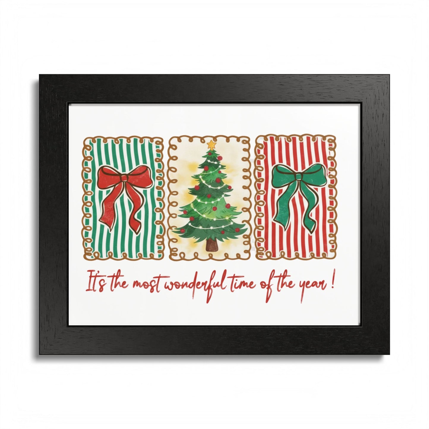 Festive Christmas Tree & Bow Design | It’s the Most Wonderful Time of the Year – Holiday Shirt, Mug, Tote & Home Decor Framed Print