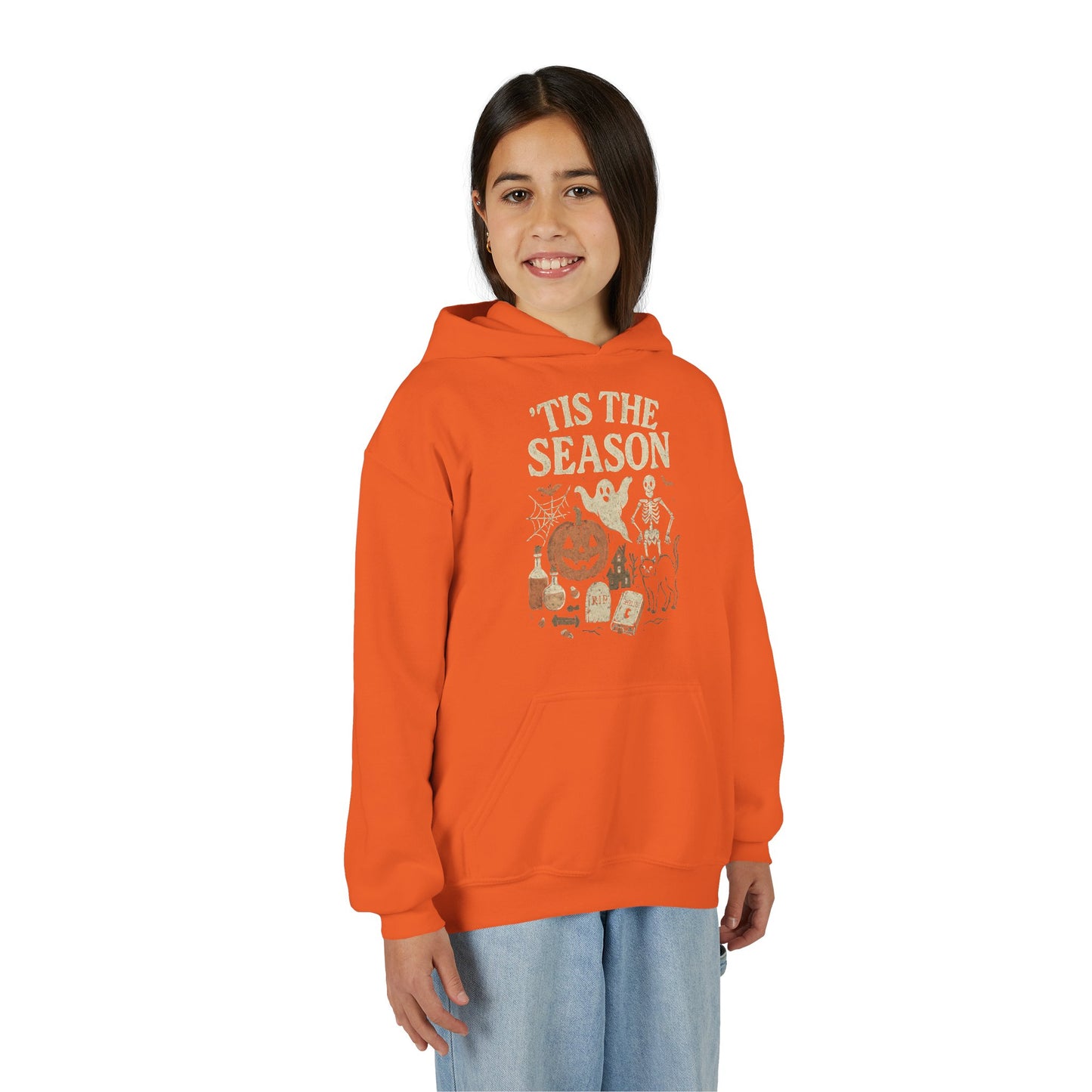 ‘Tis the Season Halloween  | Vintage Spooky Season Shirt with Ghost, Skeleton & Pumpkin | Retro Halloween Graphic Tee for Fall Kids Hoodie