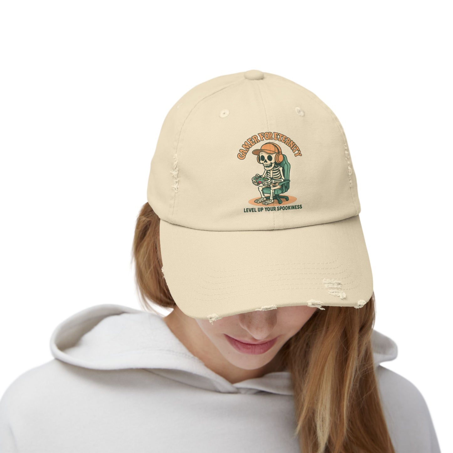 Unisex Distressed Cap Featuring 'Cancer for Eternity' Design – Quirky, Casual Headwear for Everyday Wear, Gifts, Festivals, and More, Distressed cap