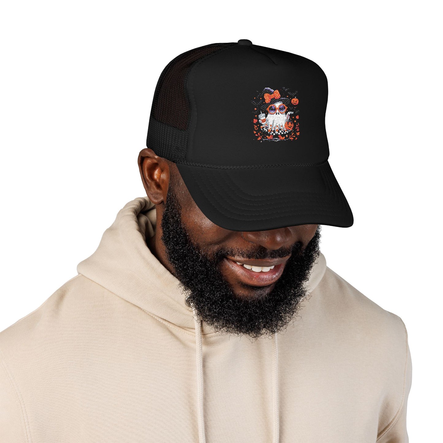 Cute Halloween Ghost  | Trendy Witch Ghost Outfit | Spooky Fall Shirt for Women | Pumpkin Aesthetic Halloween Apparel Gift Trucker Hat Embroidered