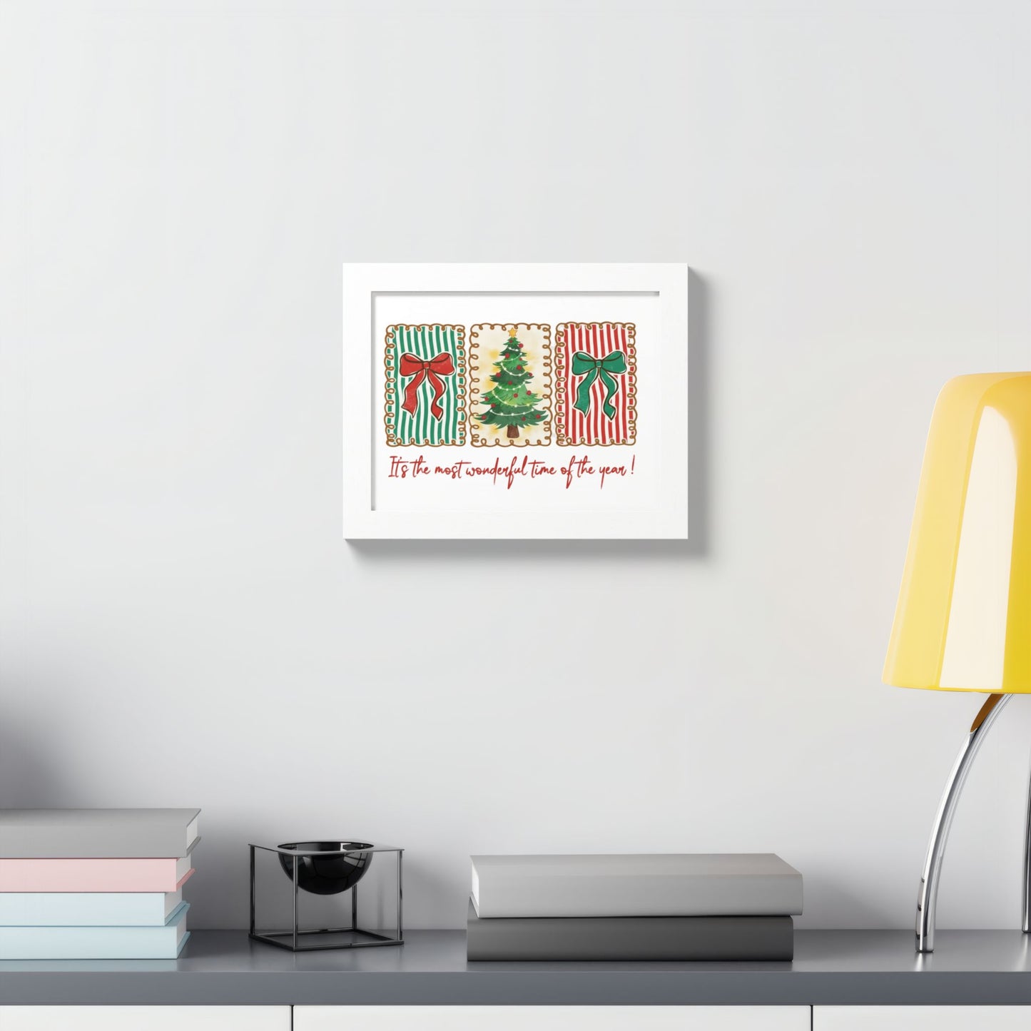 Festive Christmas Tree & Bow Design | It’s the Most Wonderful Time of the Year – Holiday Shirt, Mug, Tote & Home Decor Framed Print