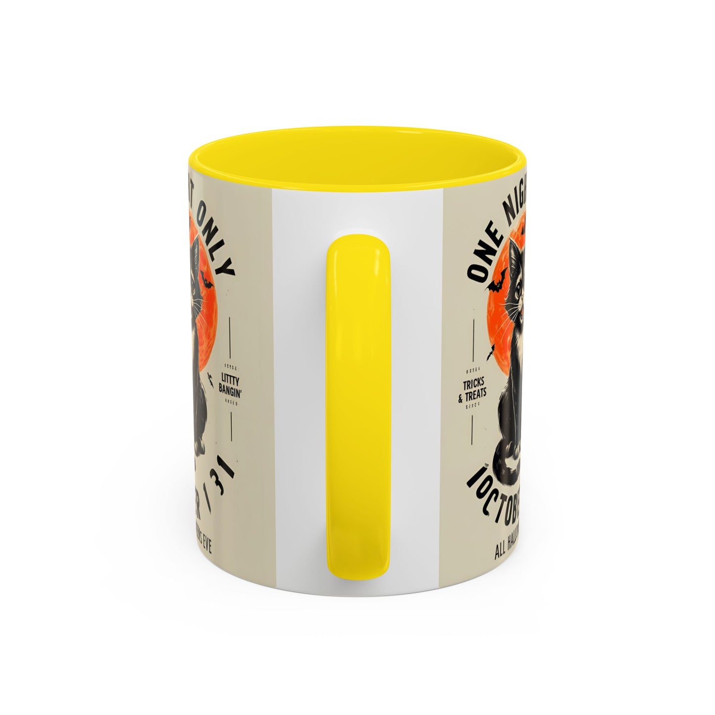 Halloween Black Cat Design | One Night Only October 31 Vintage Artwork Accent Mug