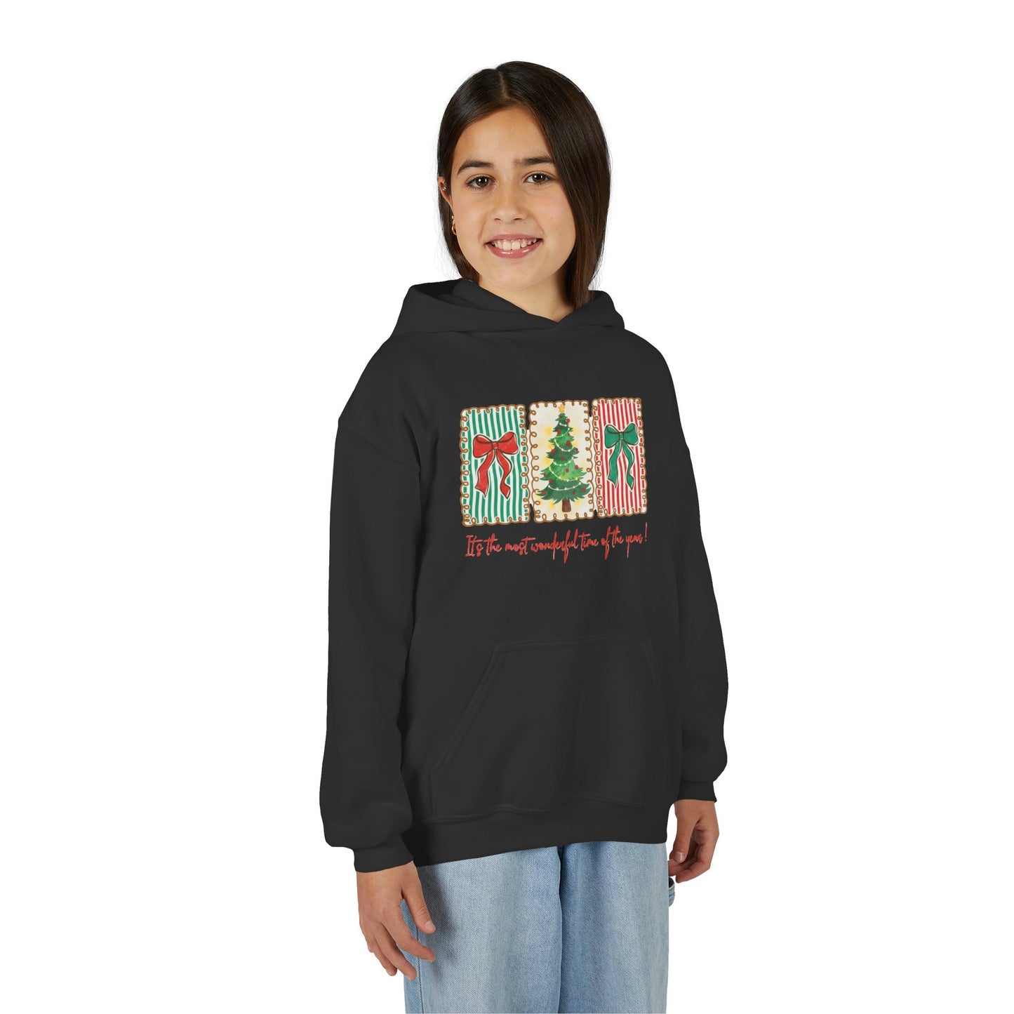 Festive Christmas Tree & Bow Design | It’s the Most Wonderful Time of the Year – Holiday Shirt, Mug, Tote & Home Decor Kids Hoodie