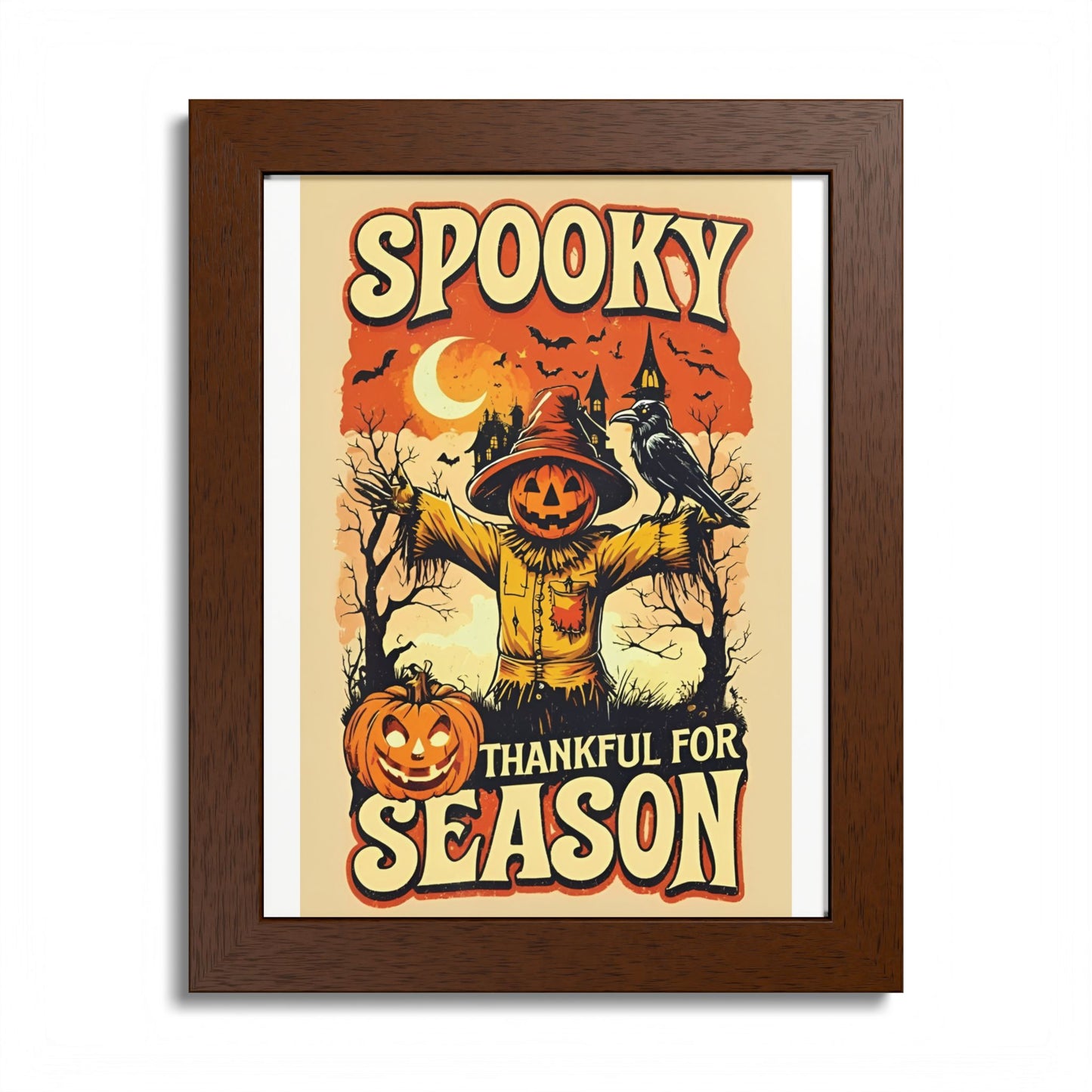 Spooky Thankful for the Season Wall Art – Halloween Pumpkin Scarecrow Poster | Autumn Fall Décor Framed Print