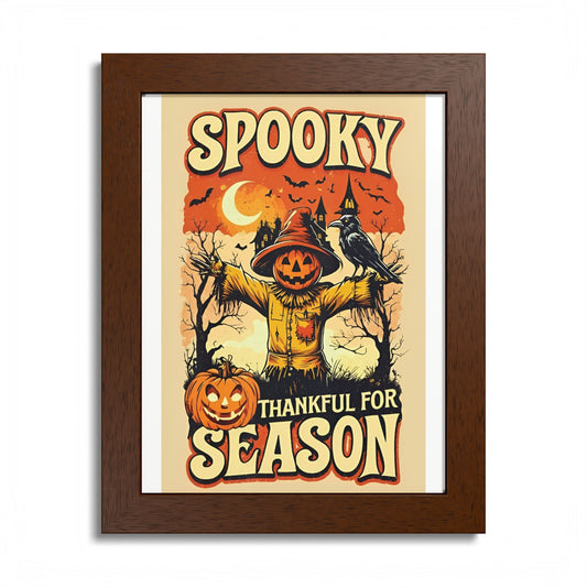 Spooky Thankful for the Season Wall Art – Halloween Pumpkin Scarecrow Poster | Autumn Fall Décor Framed Print