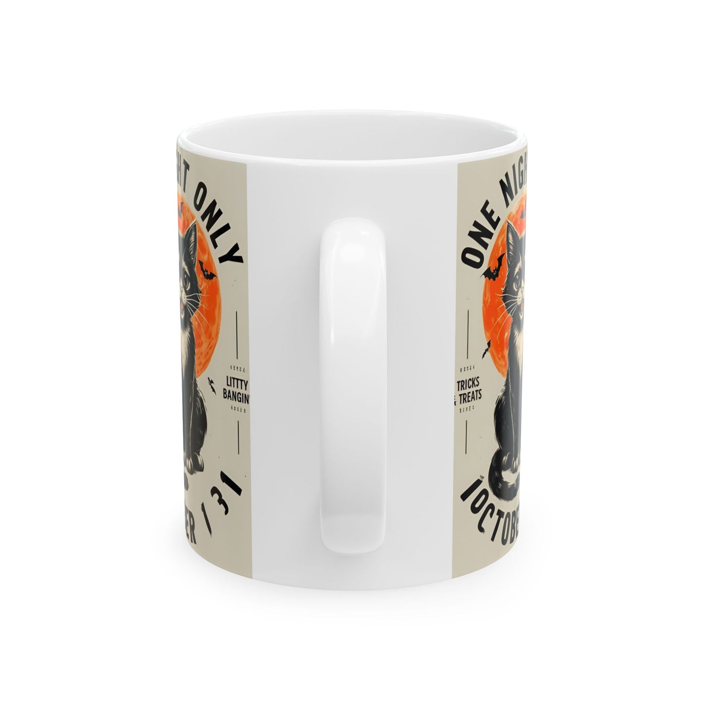 Halloween Black Cat Design | One Night Only October 31 Vintage Artwork Ceramic Mug
