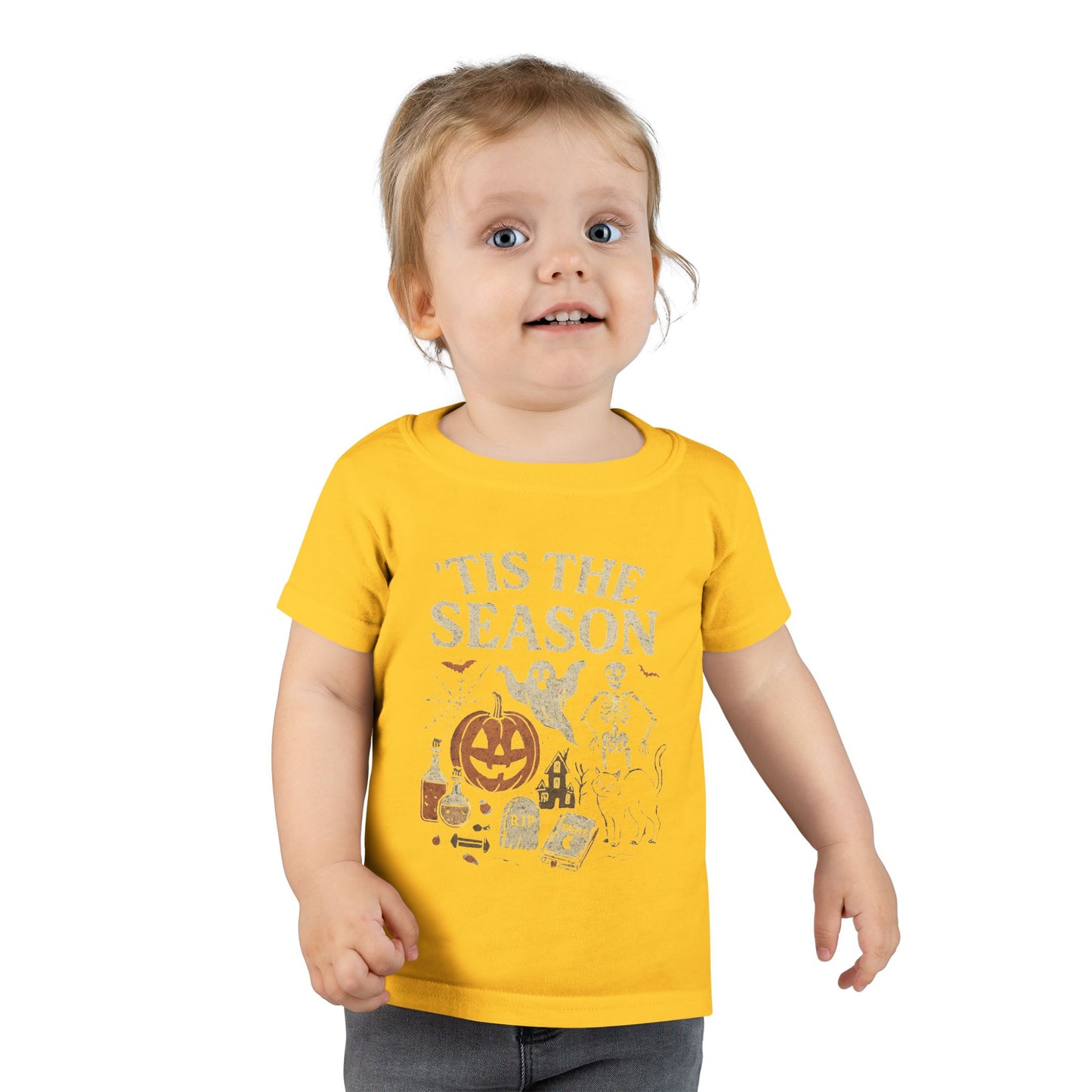 ‘Tis the Season Halloween T‑Shirt | Vintage Spooky Season Shirt with Ghost, Skeleton & Pumpkin | Retro Halloween Graphic Tee for Fall Toddler T-Shirt