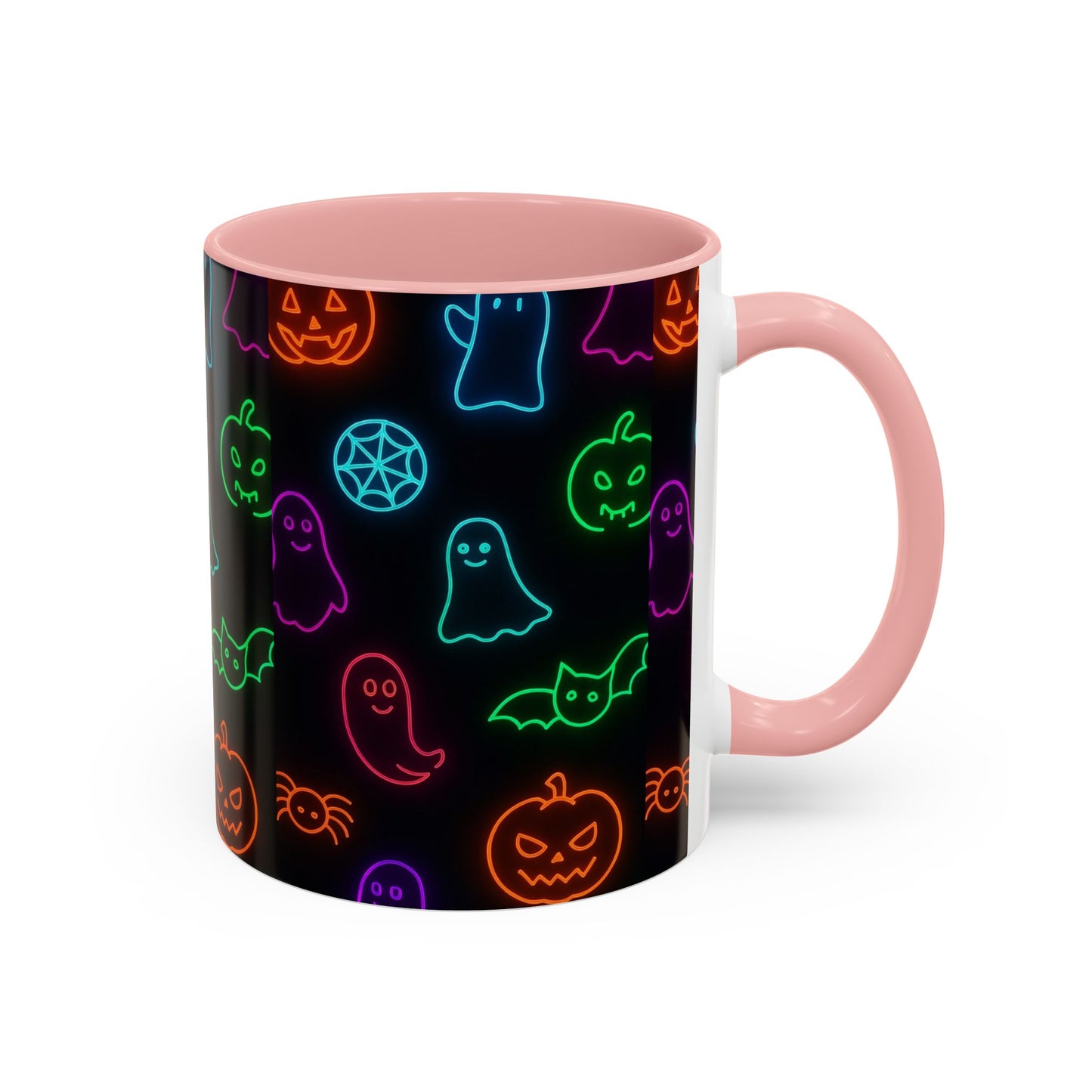 Neon Halloween Pattern | Cute Ghosts, Pumpkins & Bats Glow Design Accent Mug
