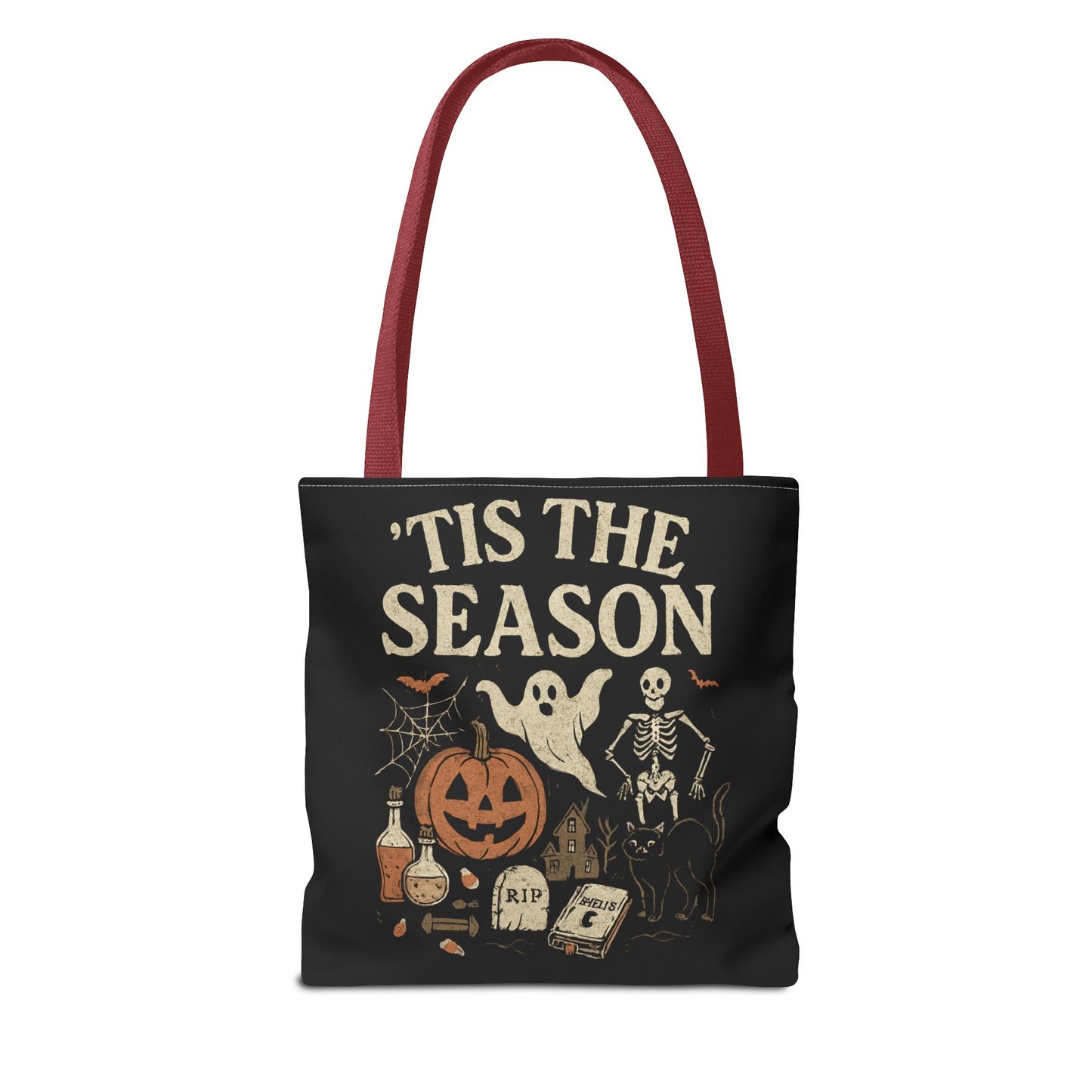 'Tis the Season Halloween Tote Bag, Spooky Bag, Trick or Treat Bag, Autumn Accessories, Ghost & Pumpkin Design Tote Bags