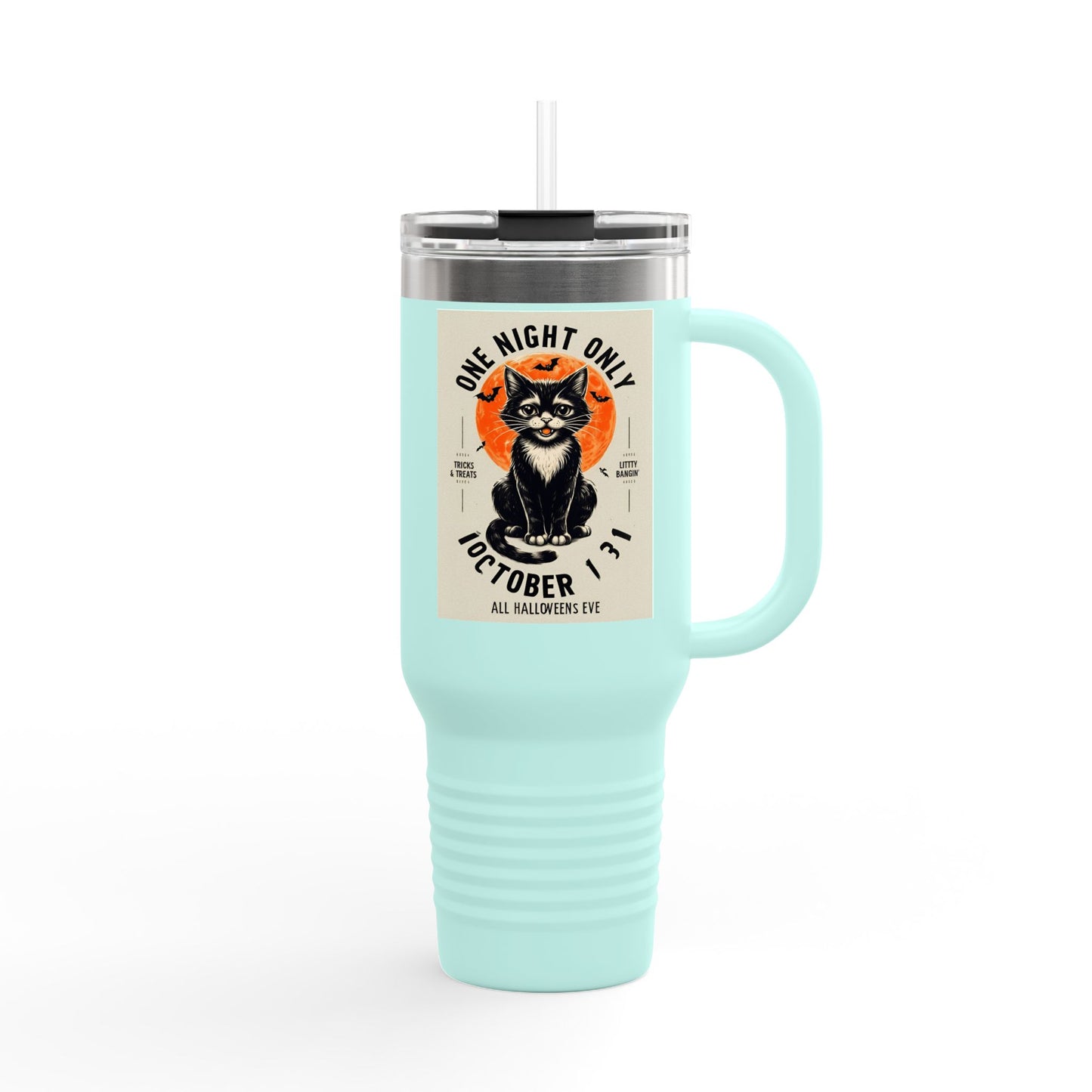 Halloween Black Cat Design | One Night Only October 31 Vintage Artwork Travel Mug