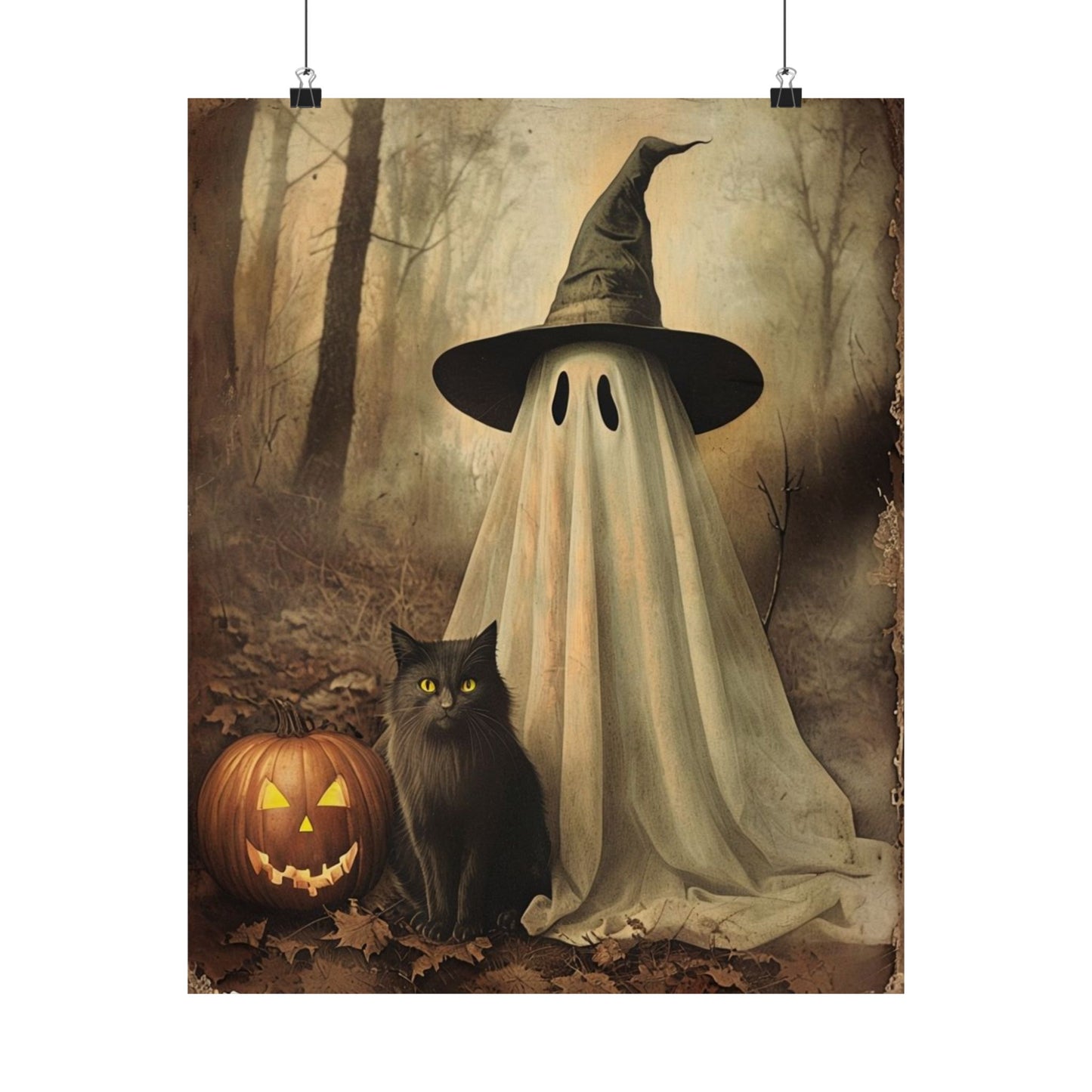 Halloween Ghost and Cat Matte Vertical Posters, Spooky Home Decor, Fall Art Print, Seasonal Wall Art, Halloween Decor, Poster